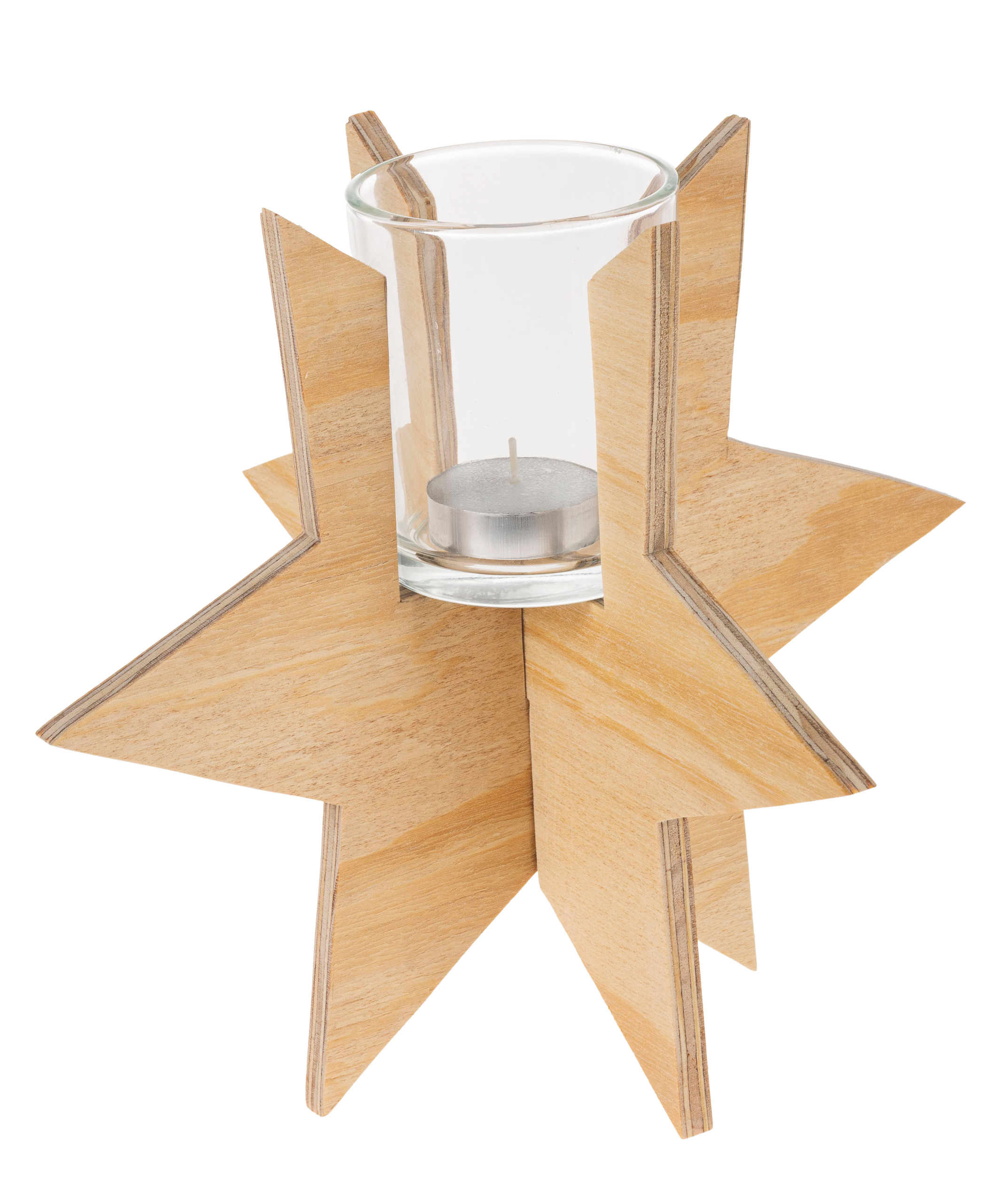 Stella in legno con portacandela