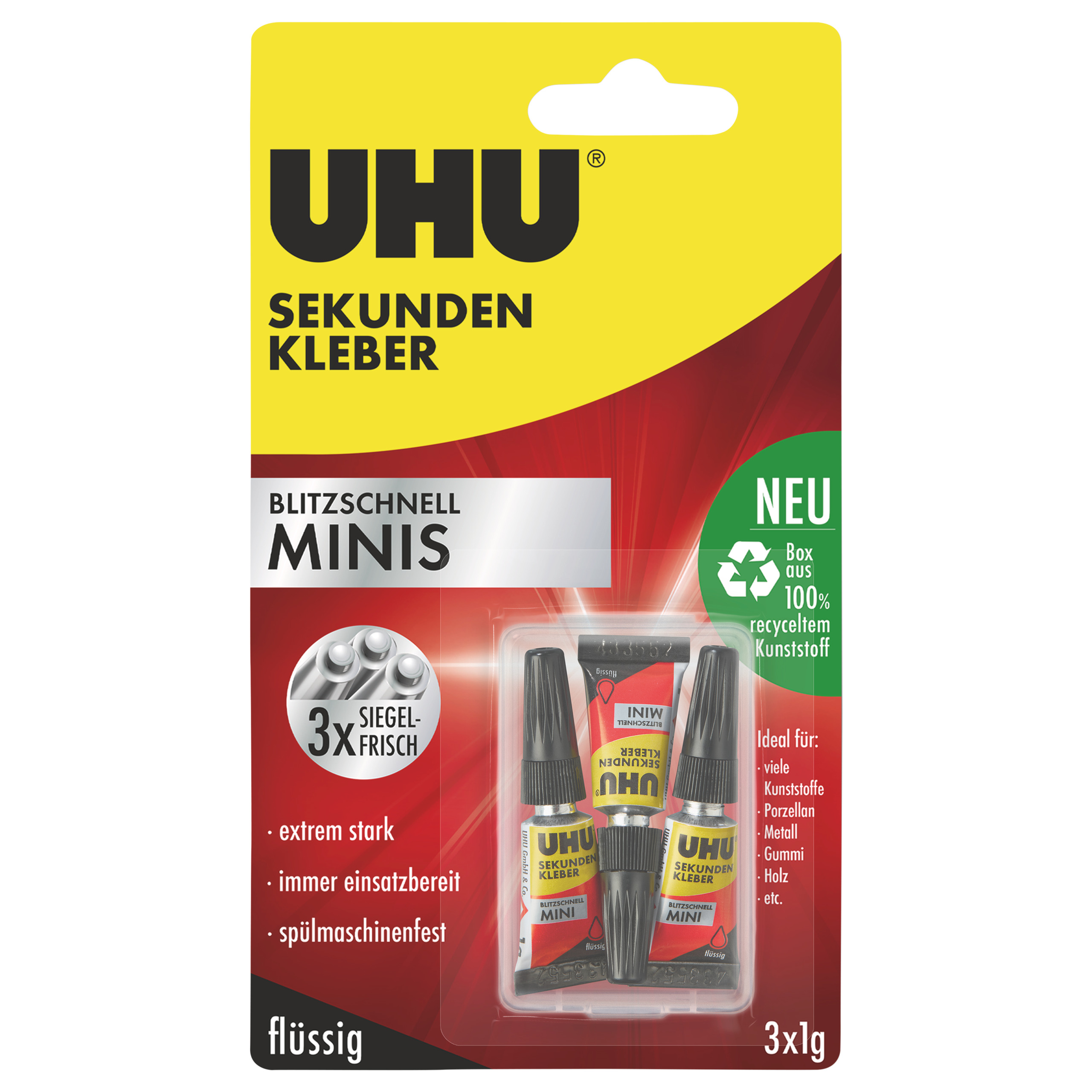 UHU collante mini a presa istantanea, 3 x 1 g