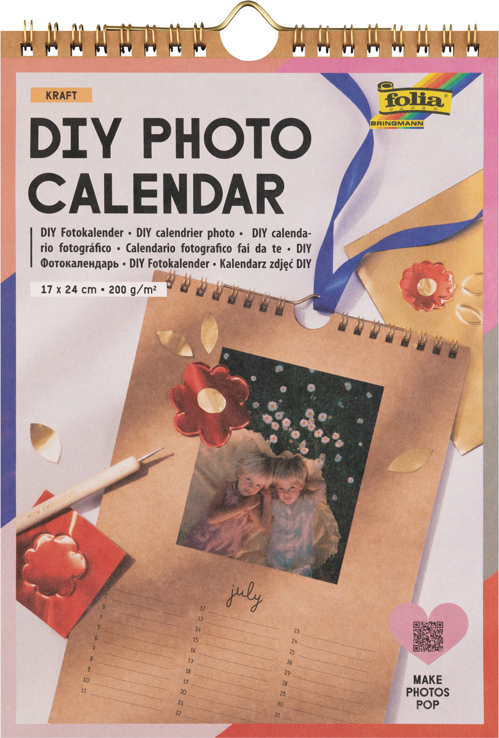 DIY Fotokalender, 17 x 24 cm, kraftpapier