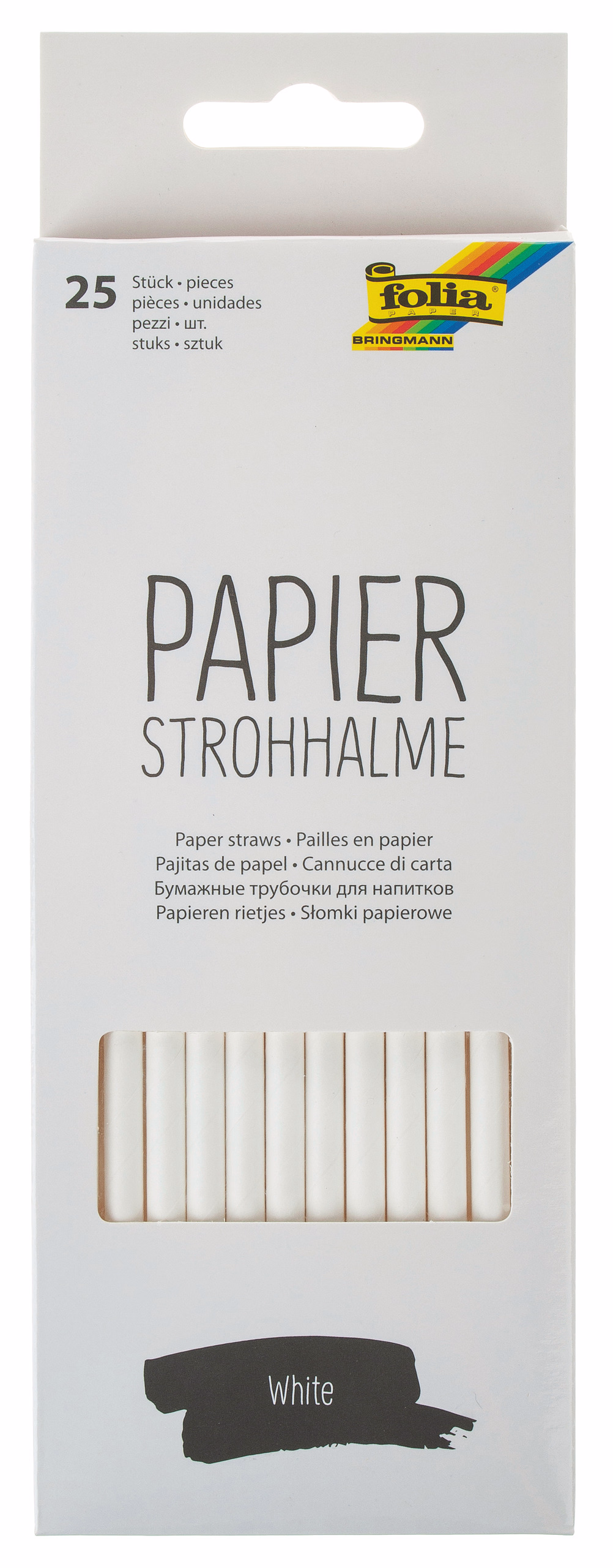 Papierstrohhalme, 25 Stück weiß (6 x 197 mm)