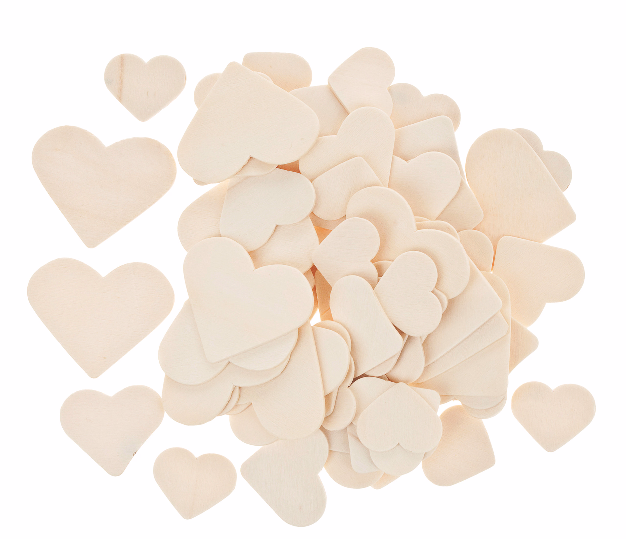 Streuteile Holz, 70 Stück Herzen