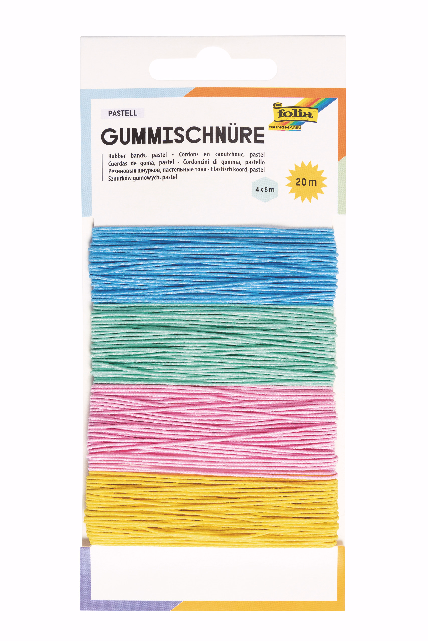 Gummischnüre, 4 x 5m pastellfarben (1 mm)