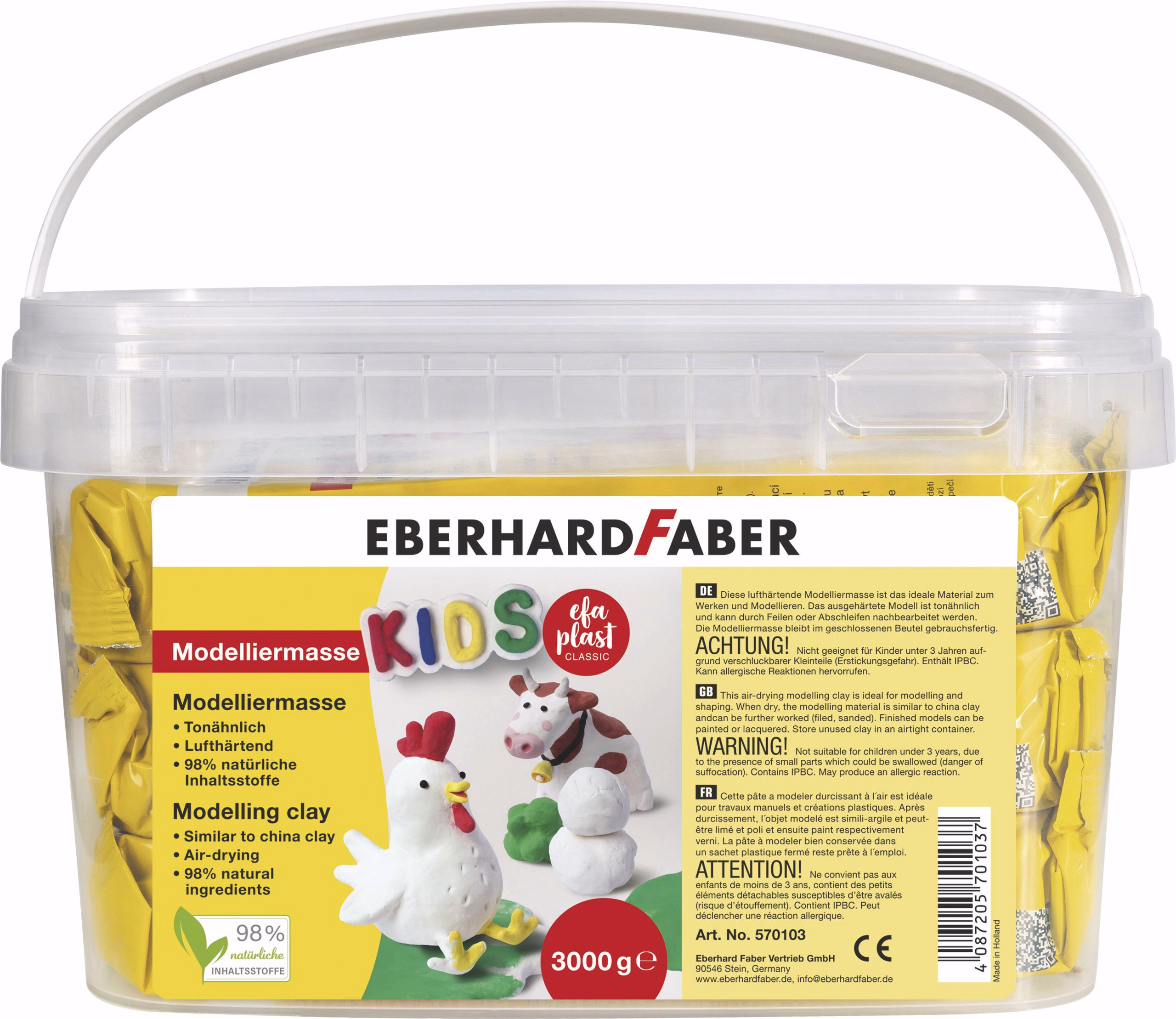 Pâte à modeler efaplast classic kids, 3000 g blanc