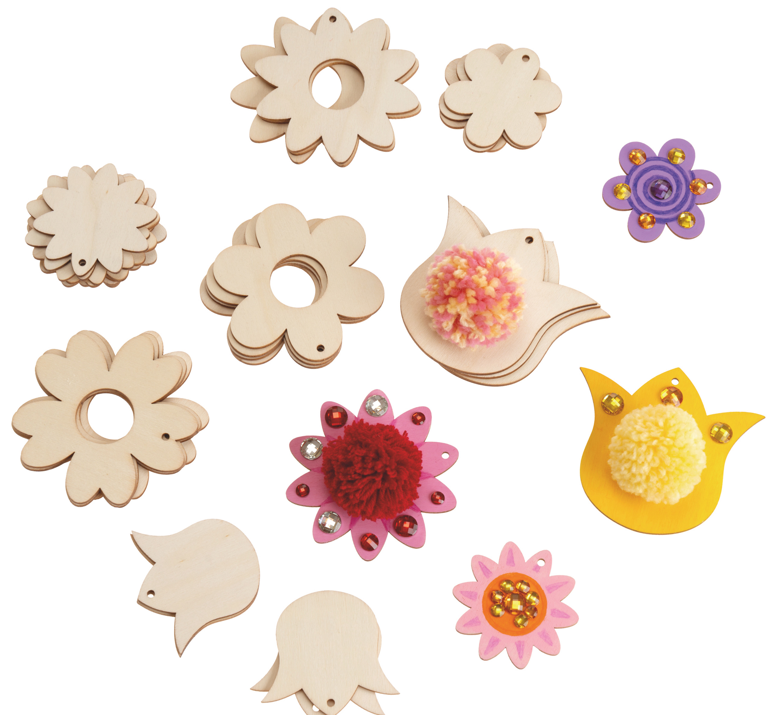 Suspensions en bois pour pompons - fleurs, 32 pièces