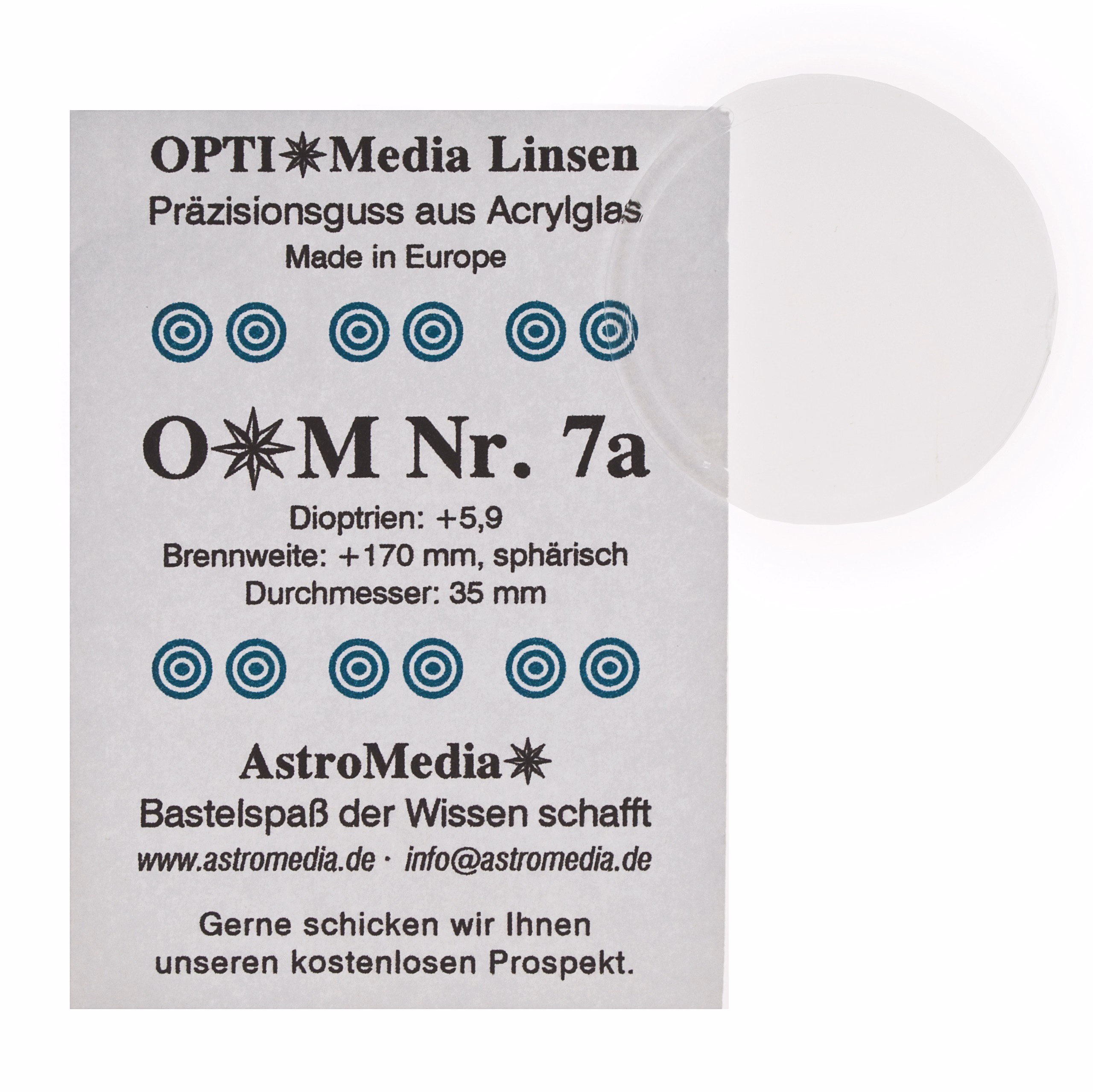 Kunststof lens 7A (ø 35,0/brandpuntafst. +170 mm)