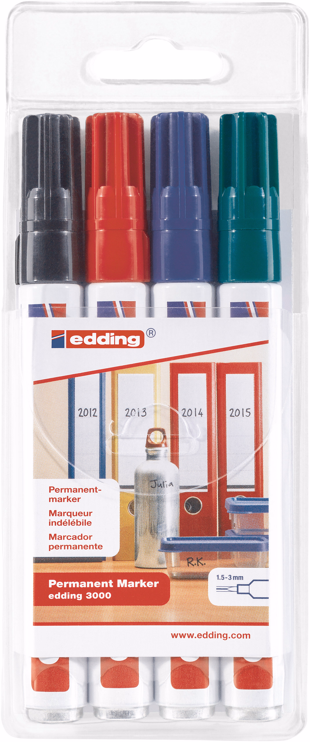 Rotulador Edding 3000 1,5-3 mm - lote de 4 colores