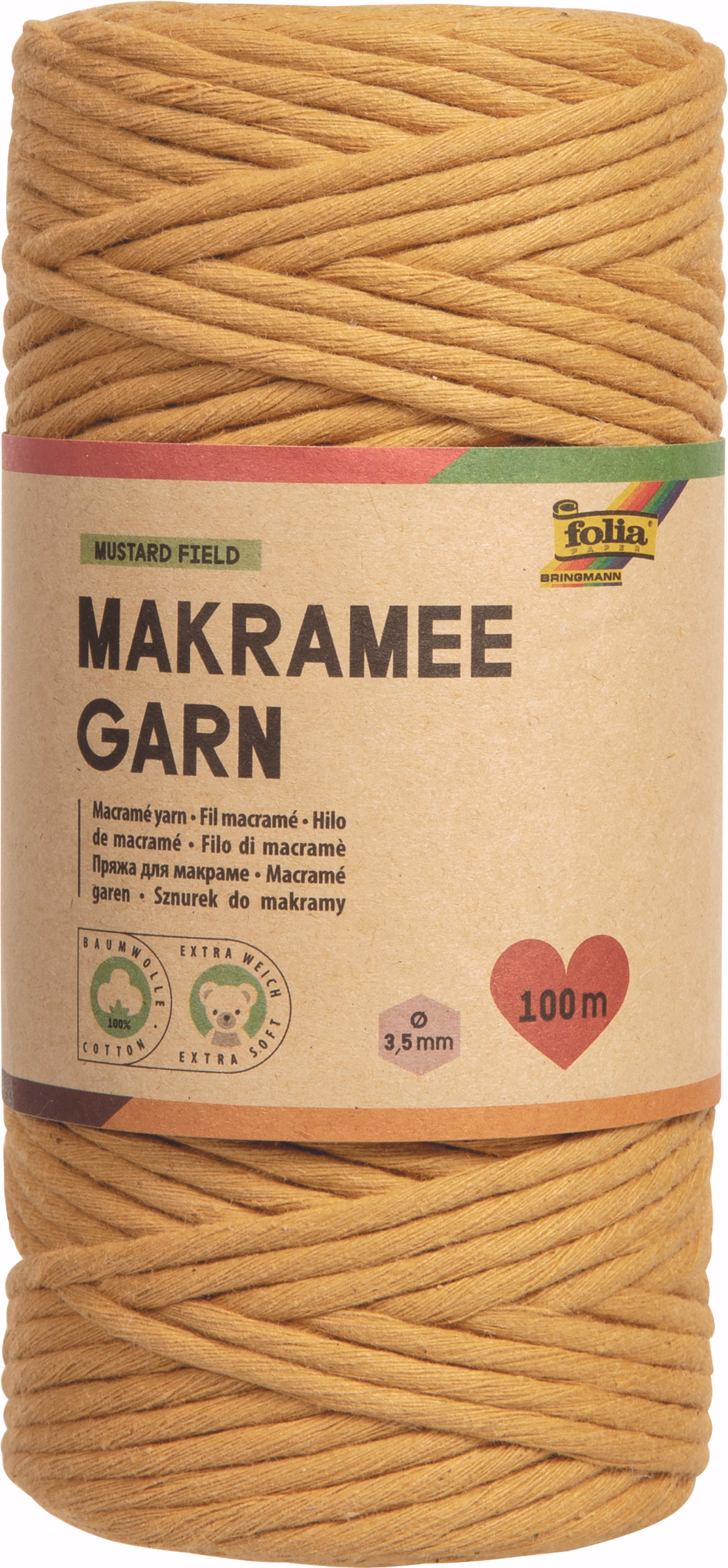 Filato macramè 3,5 mm x 100 m, campo senape