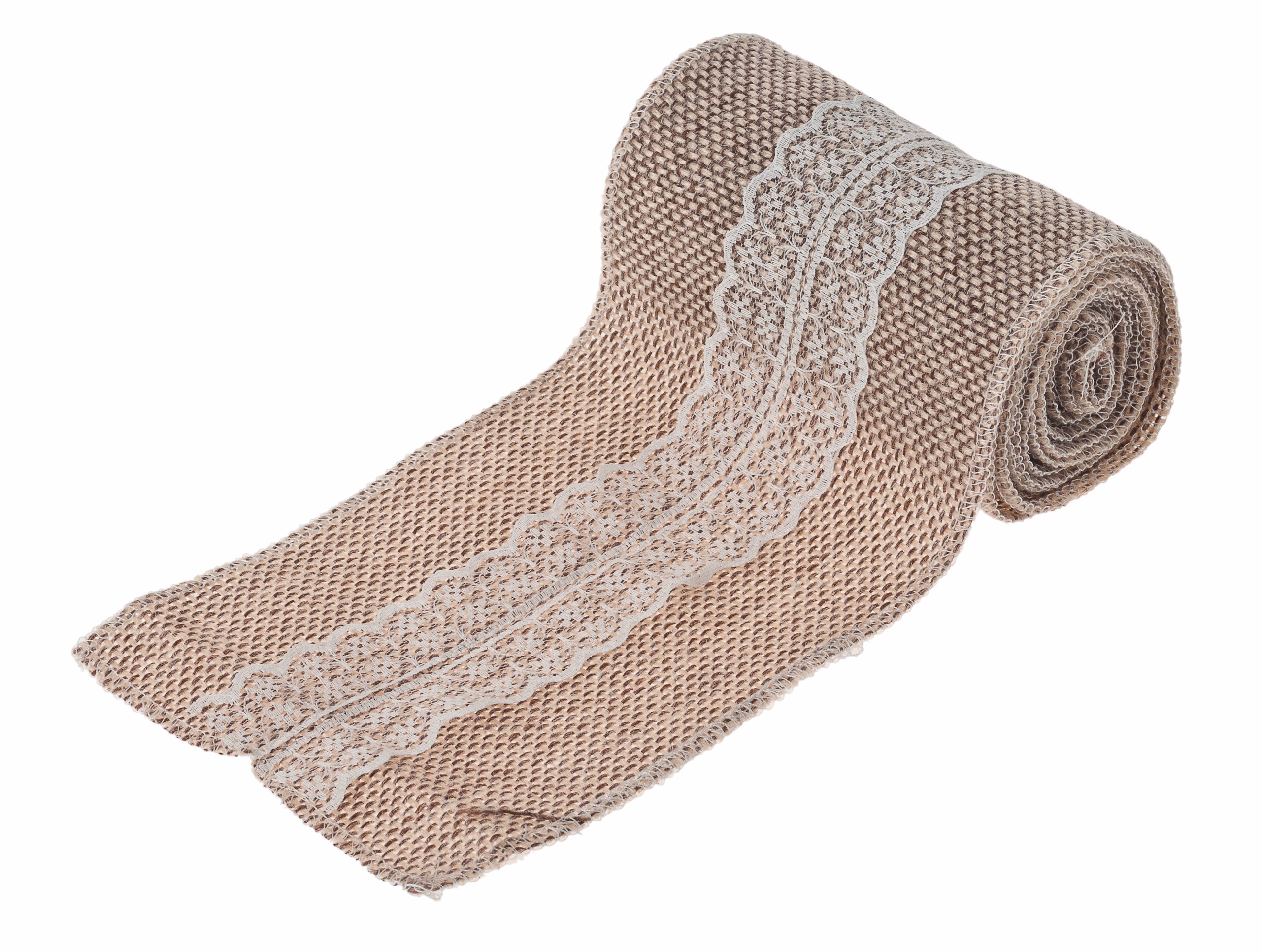 Juteband mit Spitzenbesatz 2 m (12 cm)