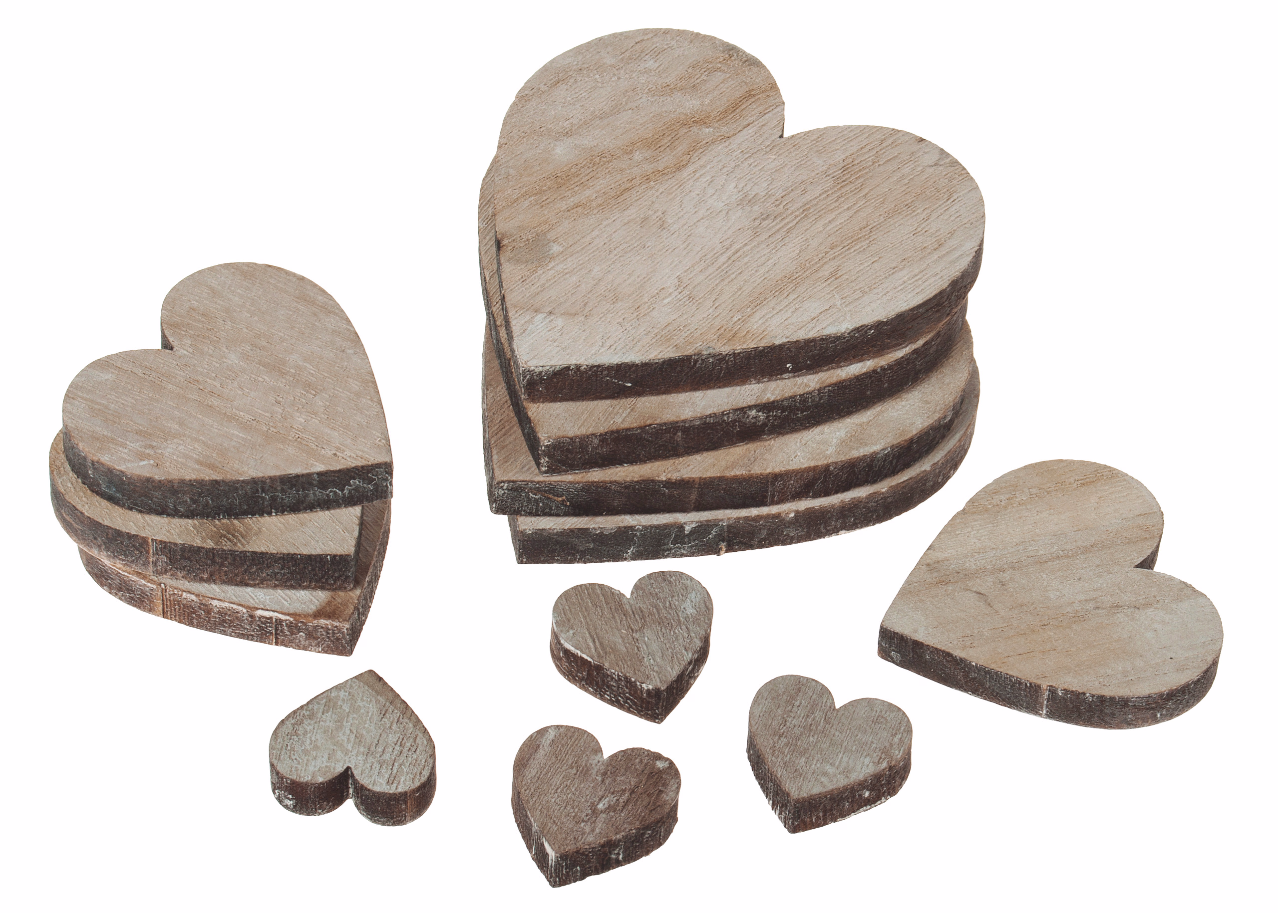 Streuteile Holz, 30 Stück Herz (25-80 mm)