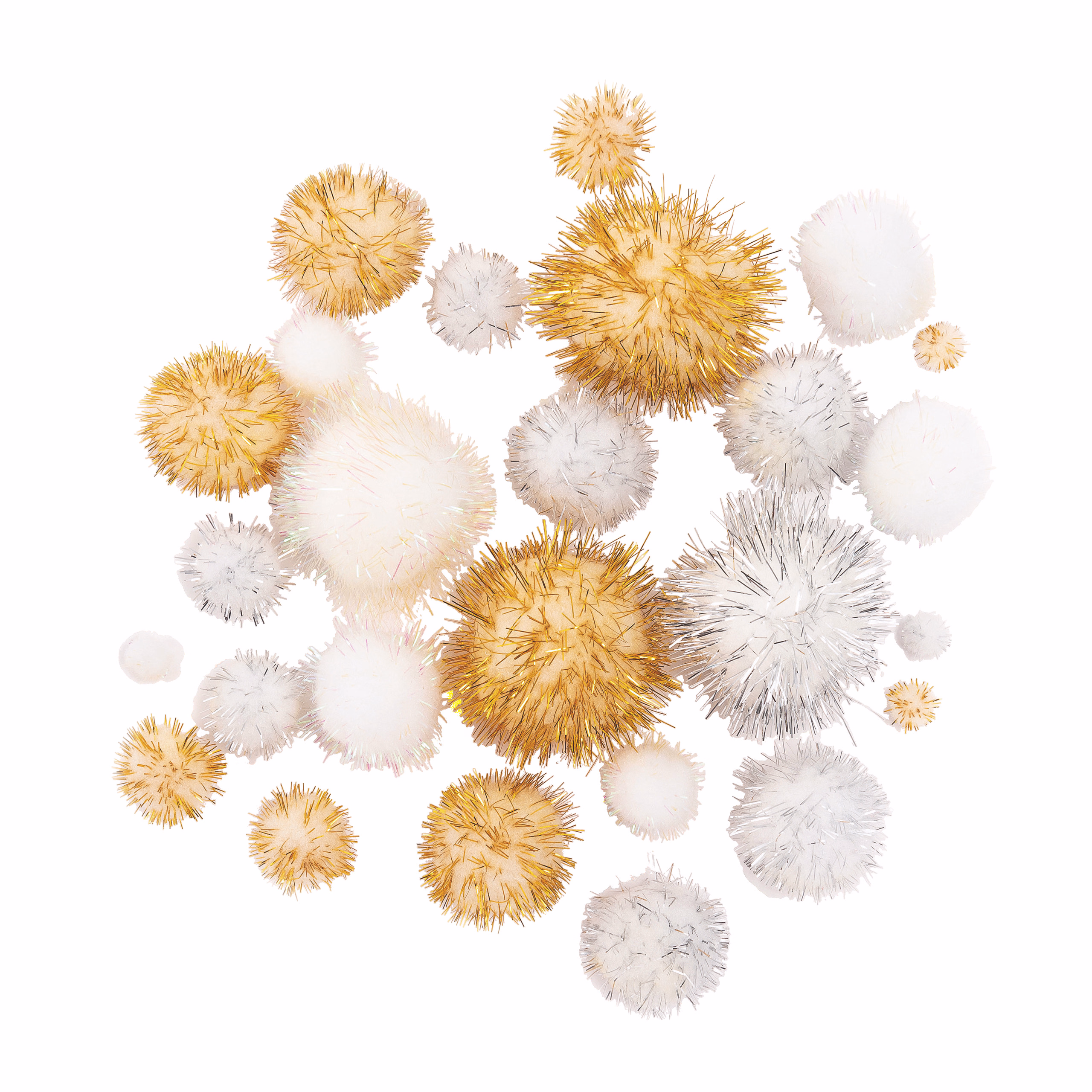 Pompones con purpurina (10 - 40 mm) lote de 30 ud.