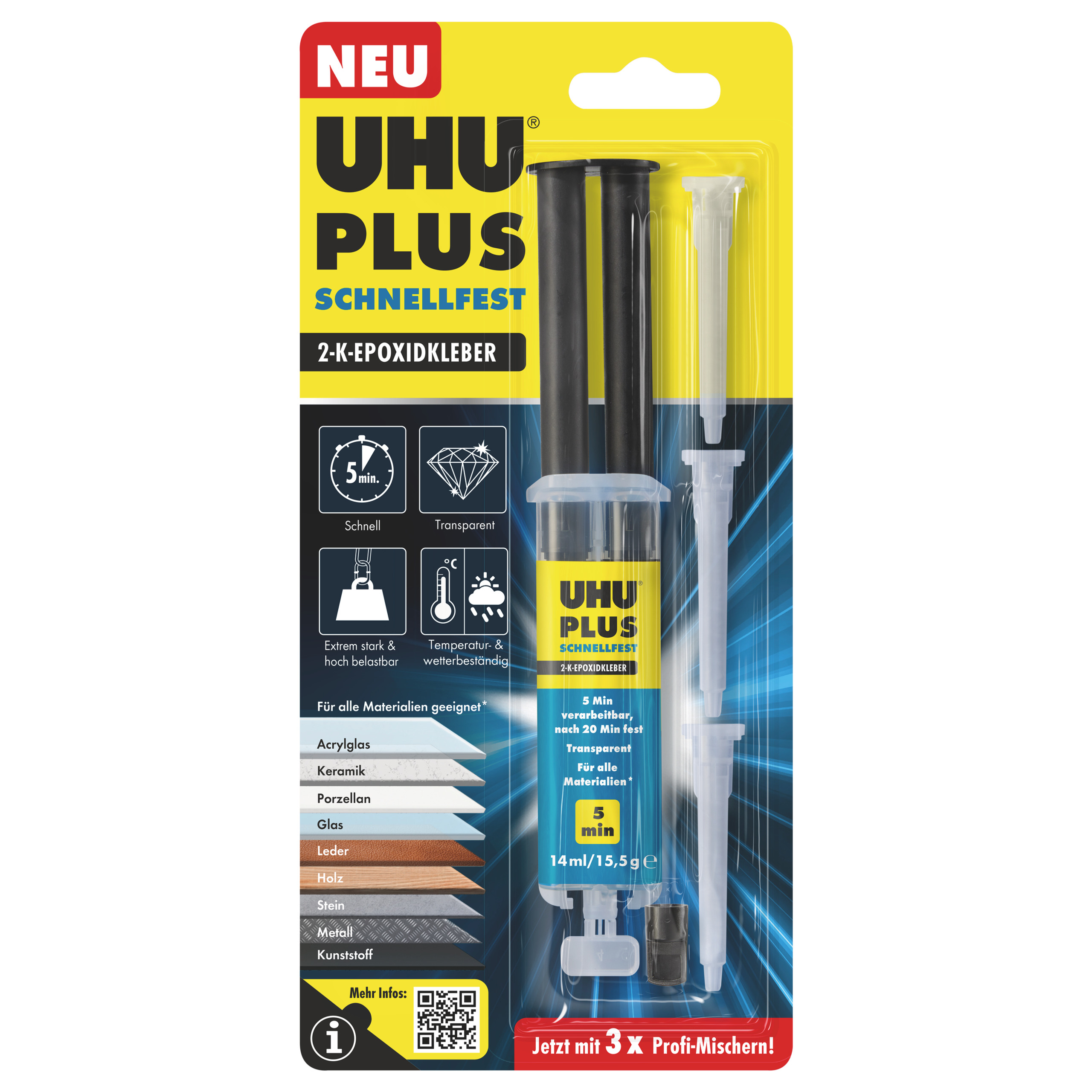 Colle epoxy rapide UHU Plus, à 2 composants, 15,5g