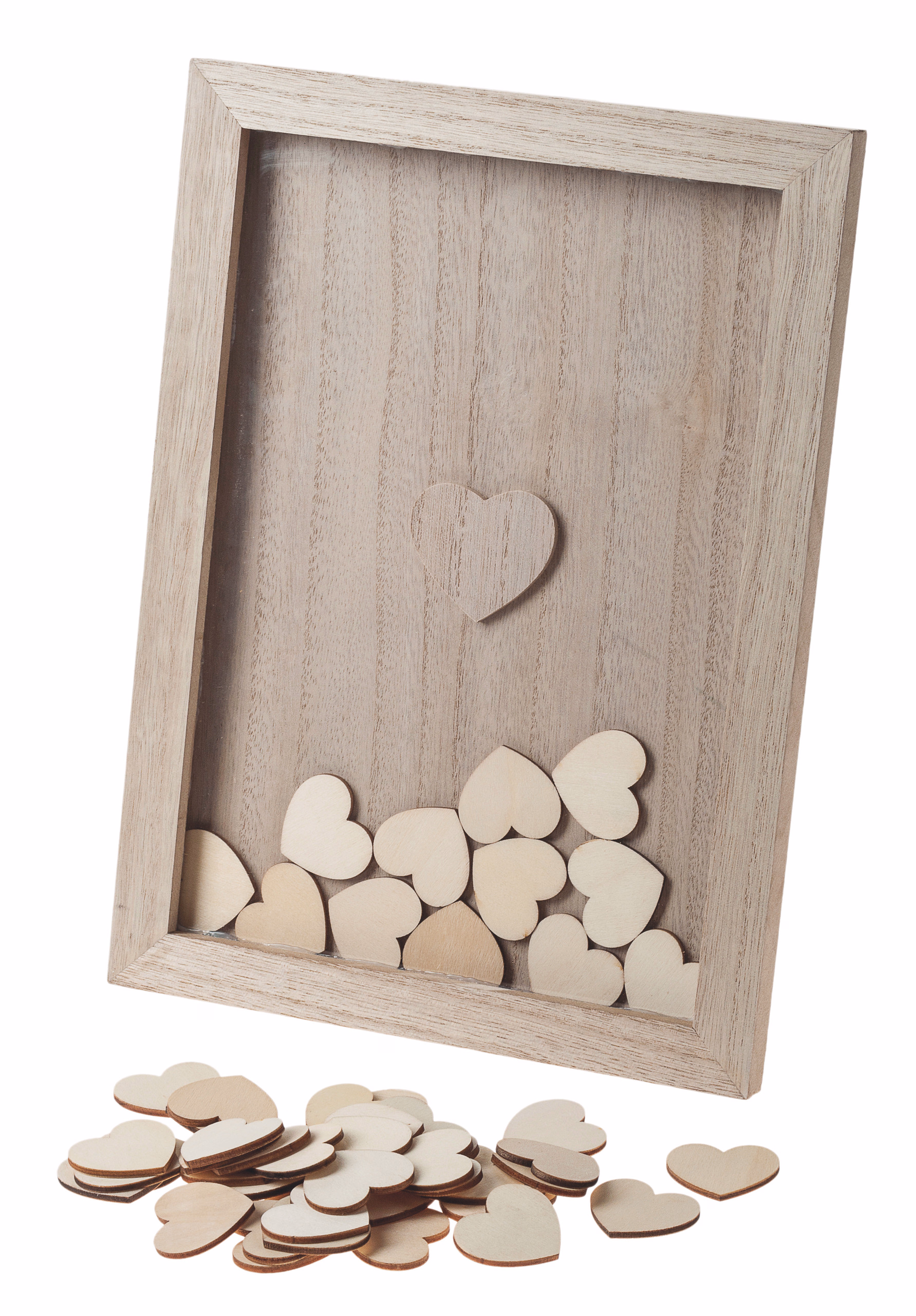 Holz-Rahmen mit 50 Herzen (22 x 30 cm)