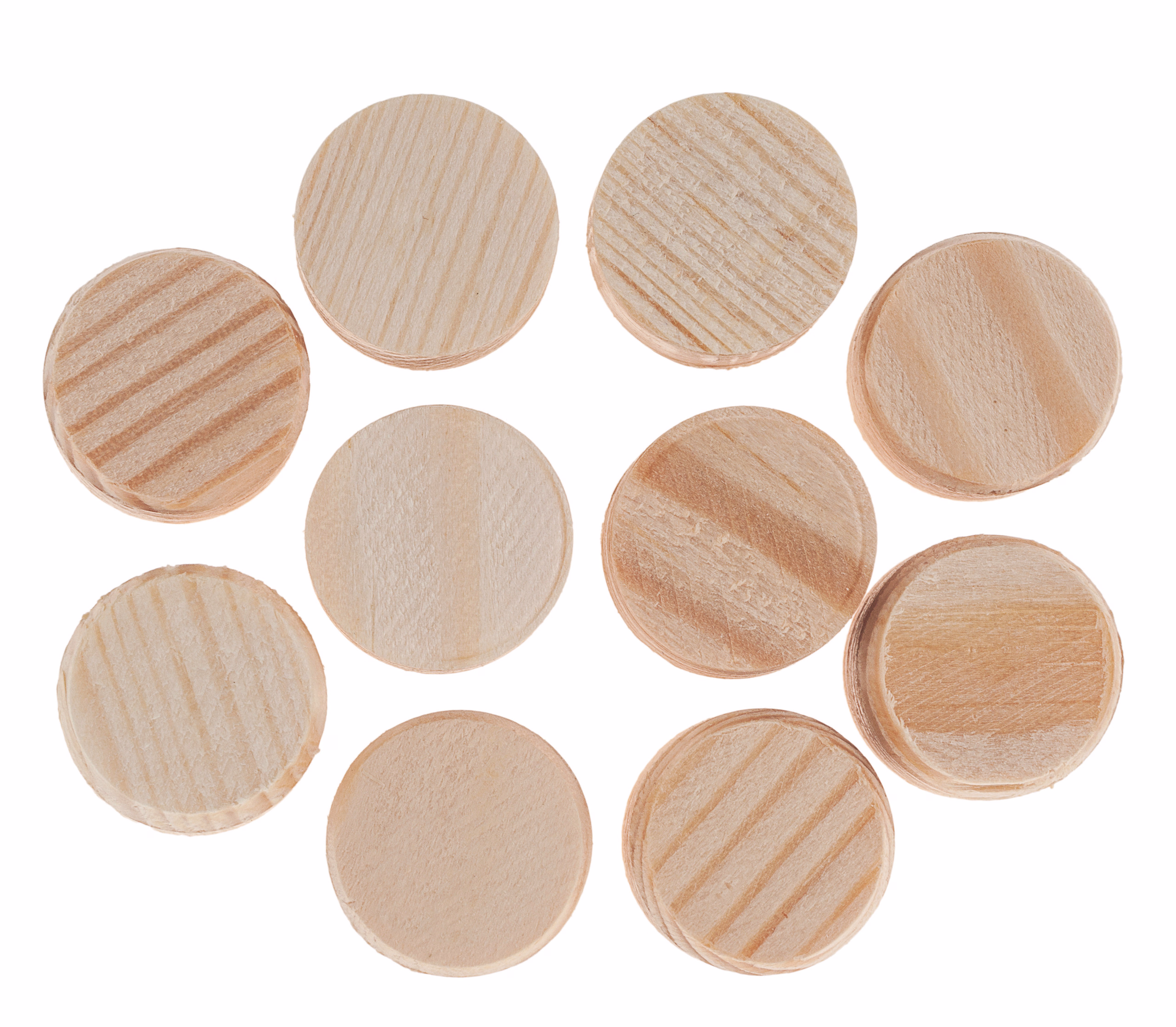 Dischi di legno dolce (abete), ø 15 mm, 10 pezzi