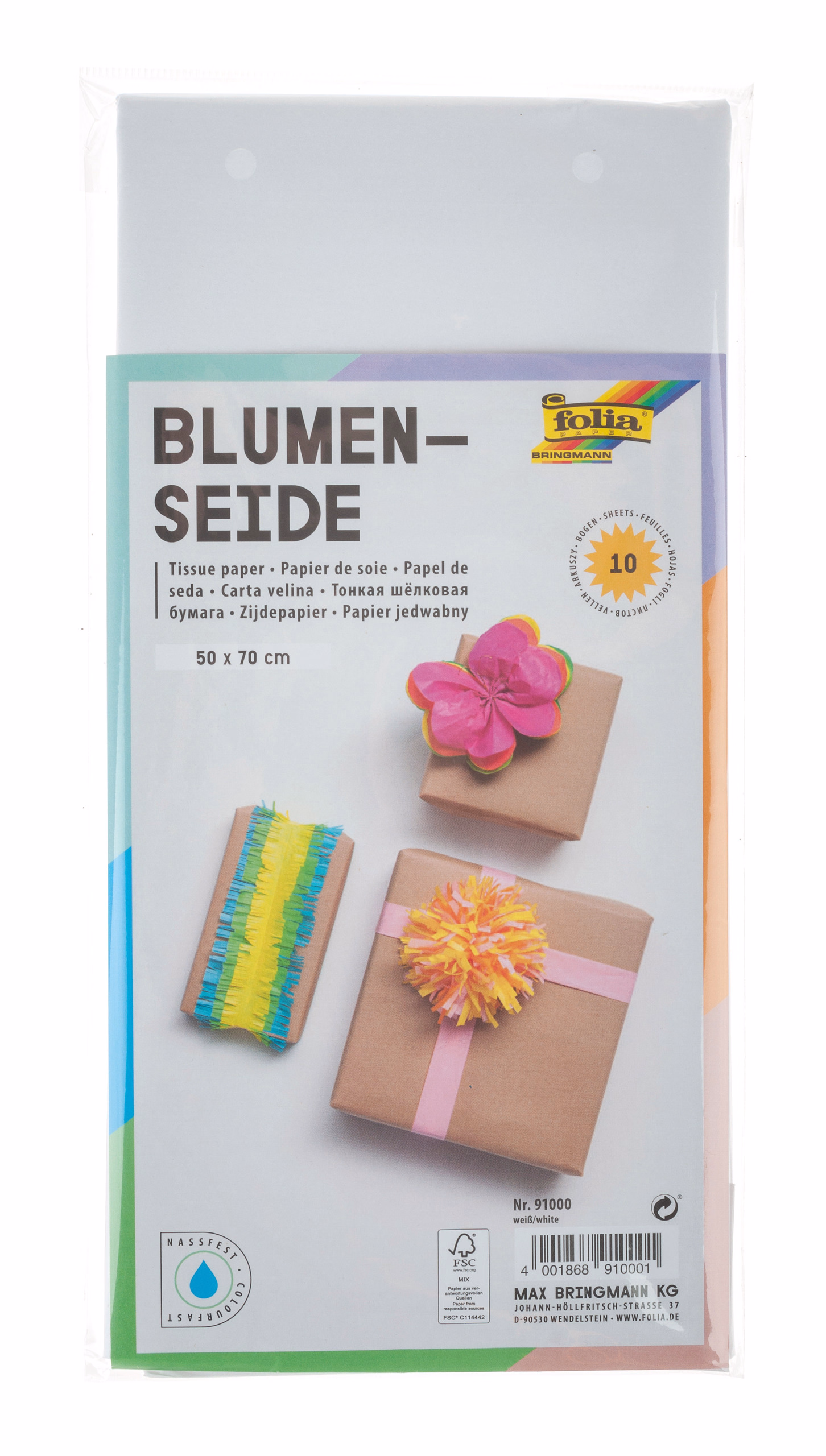 Seidenpapier, 10 Bogen weiß (50 x 70 cm)