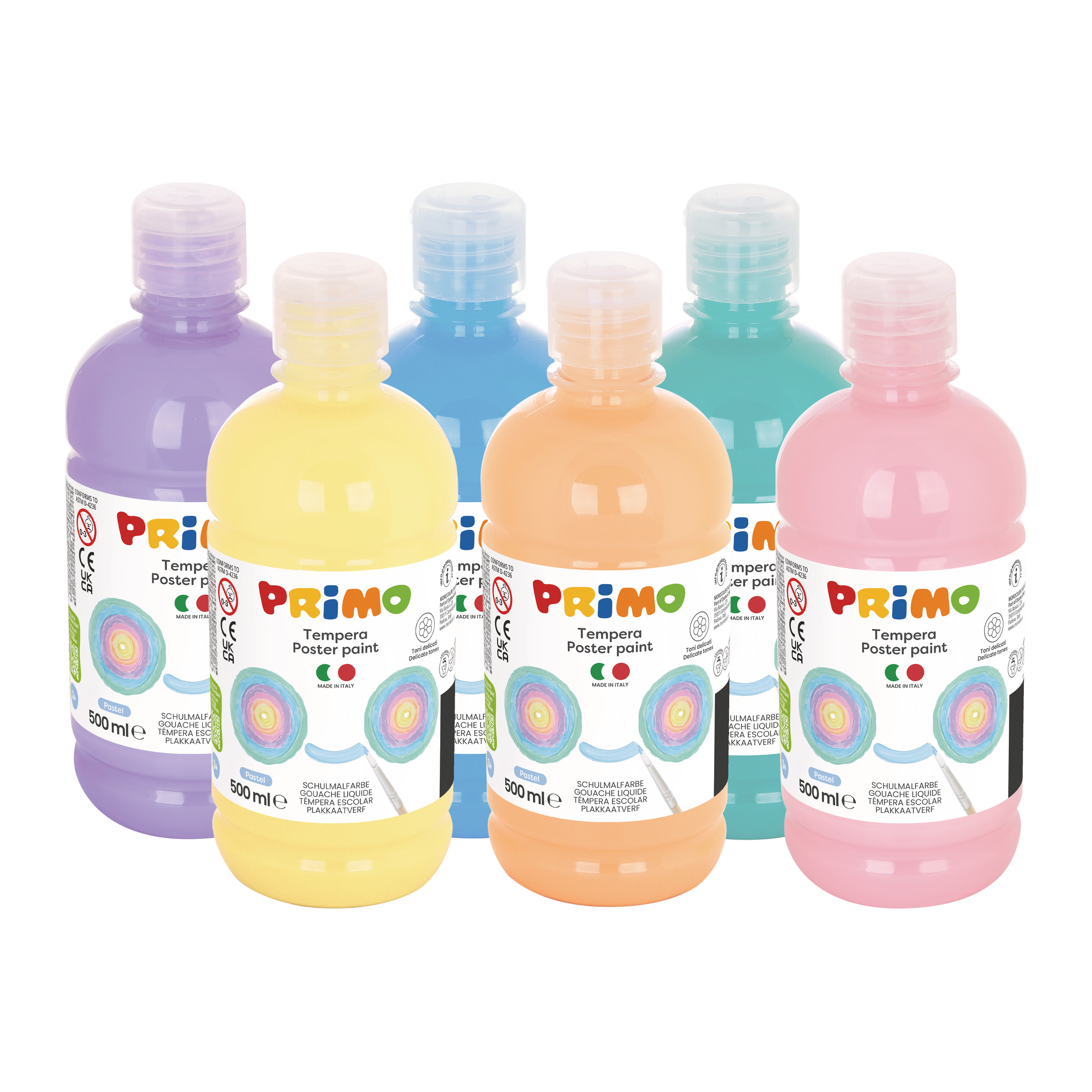 PRIMO Kit de peinture scolaire - Pastel, 6 x 500 ml