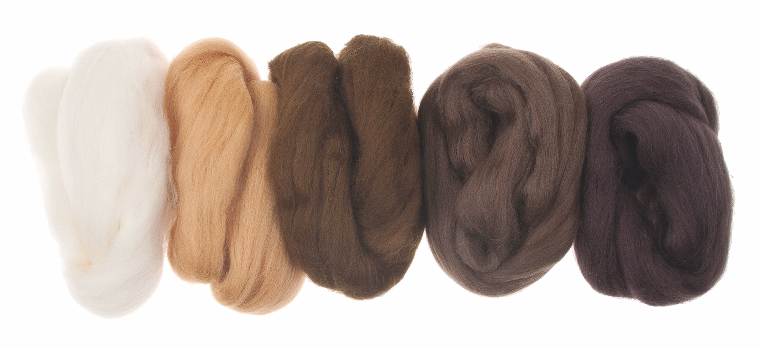 Merino-Kammzug superfein, 5 Farben á 10g Brauntöne