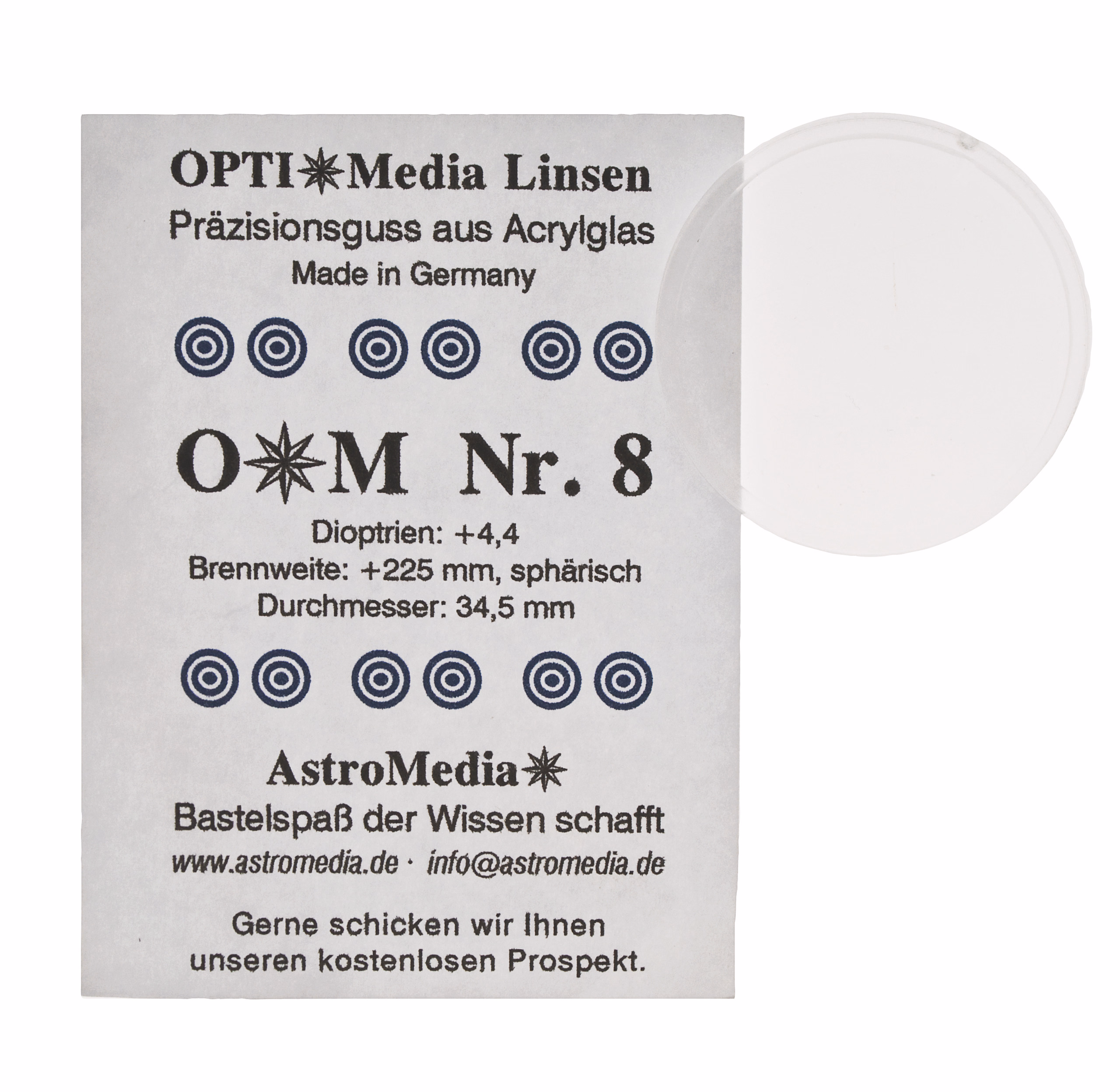 Lentes OPTI Media-convexa 34,5 mm + 225 mm