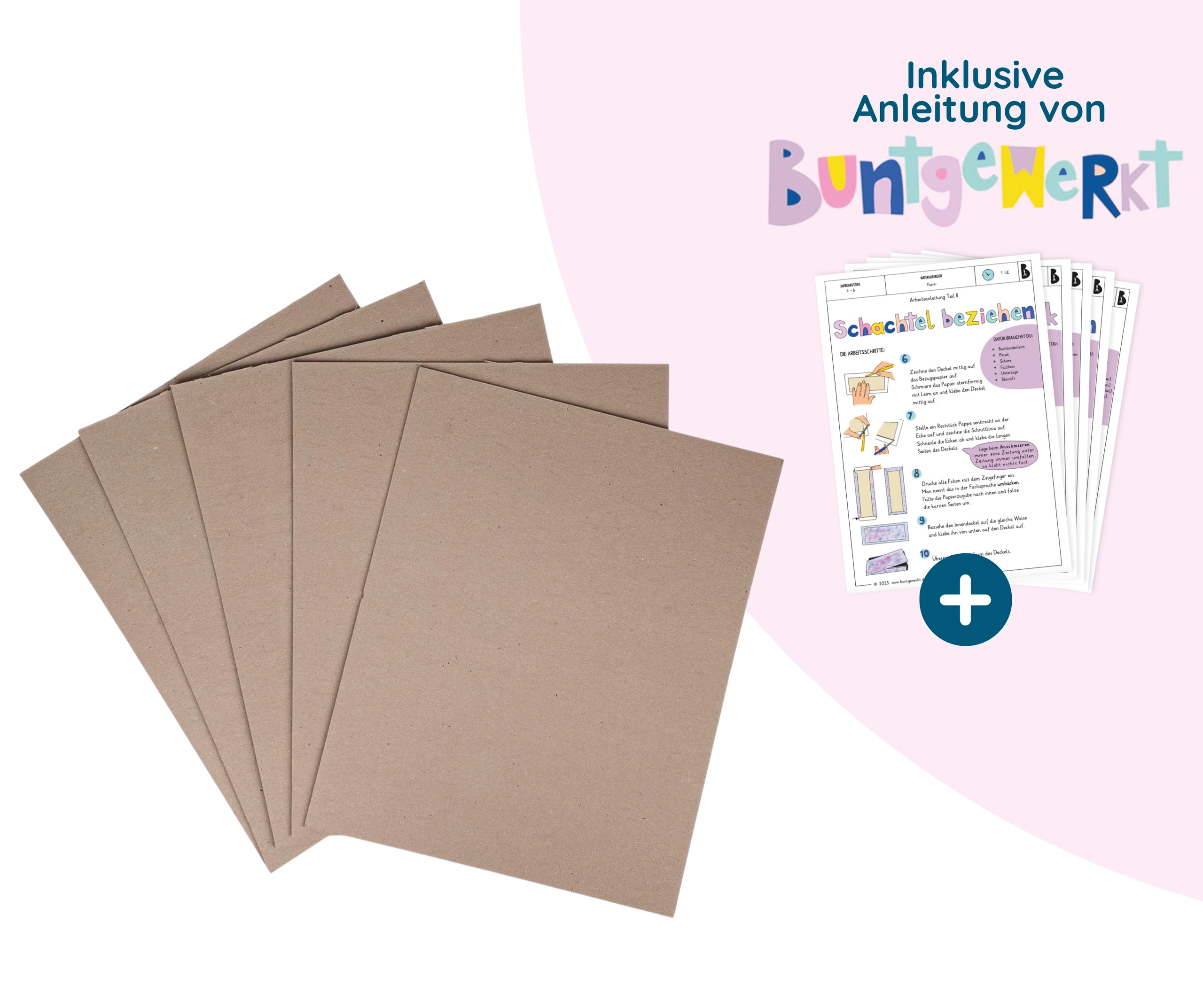 Graupappe inkl. Anleitung Buntgewerkt Schachteln