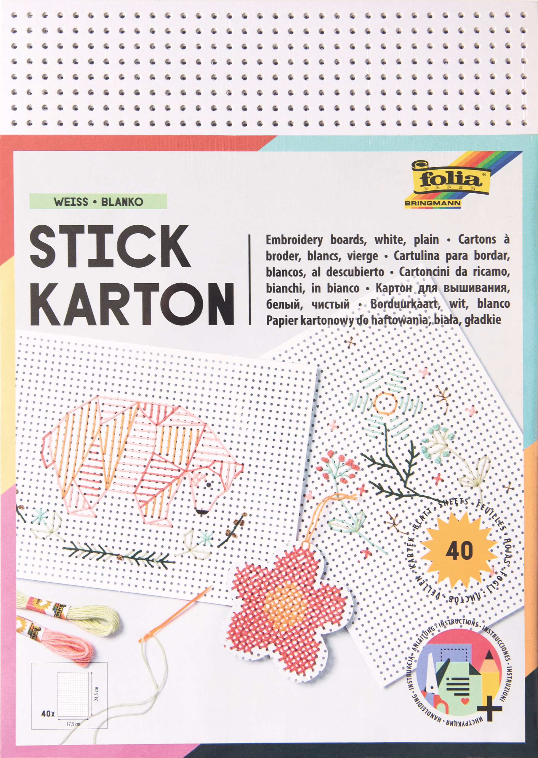 Stickkarton, 40 Blatt unbedruckt weiß