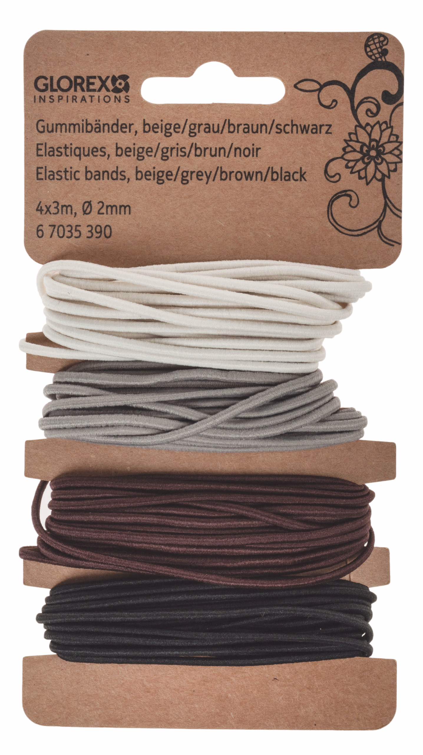 Gummibänder, 4 x 3m Naturtöne (ca.2mm)