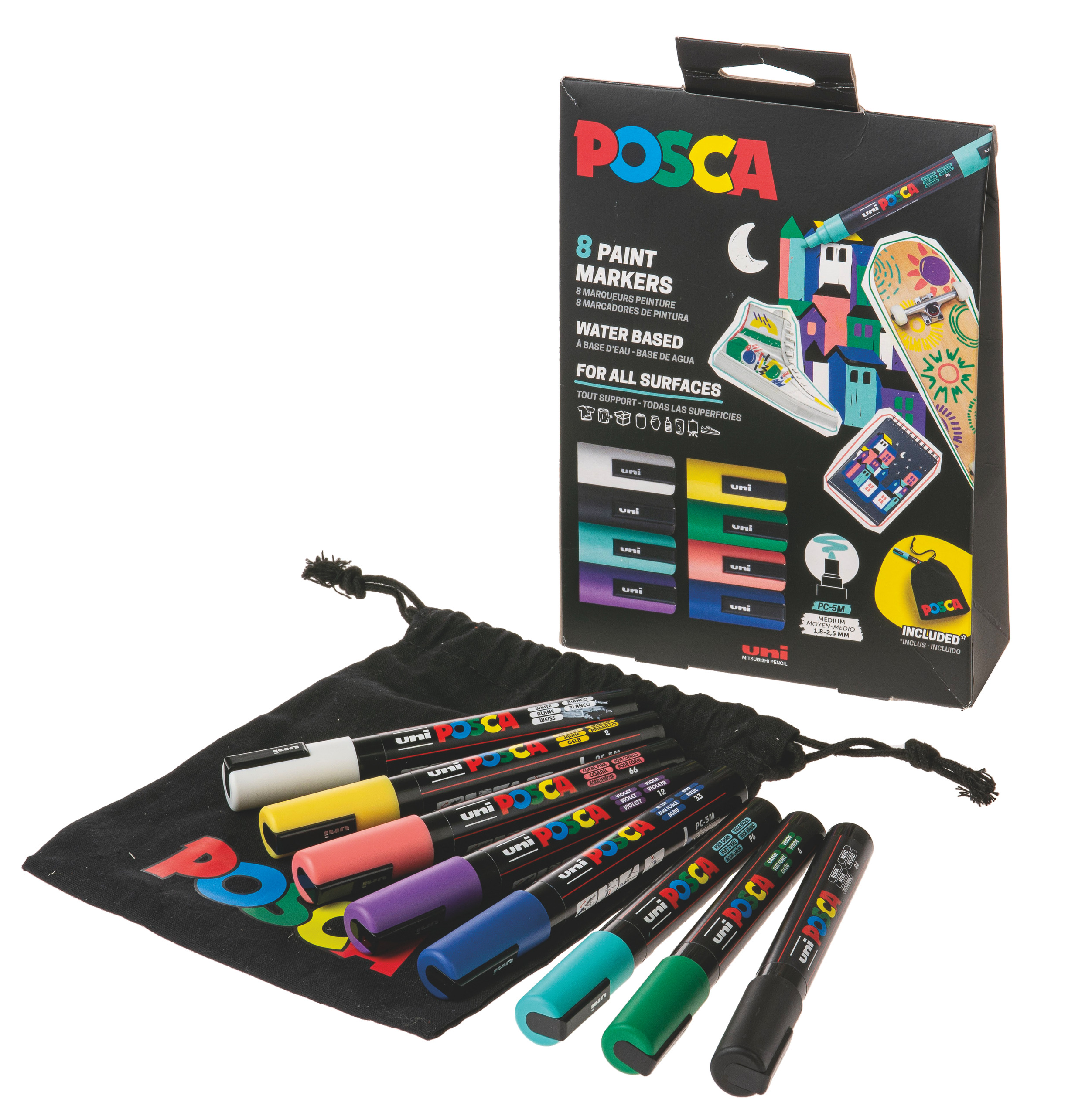 POSCA PC-5M 8-delige actieset, incl. stoffen tas