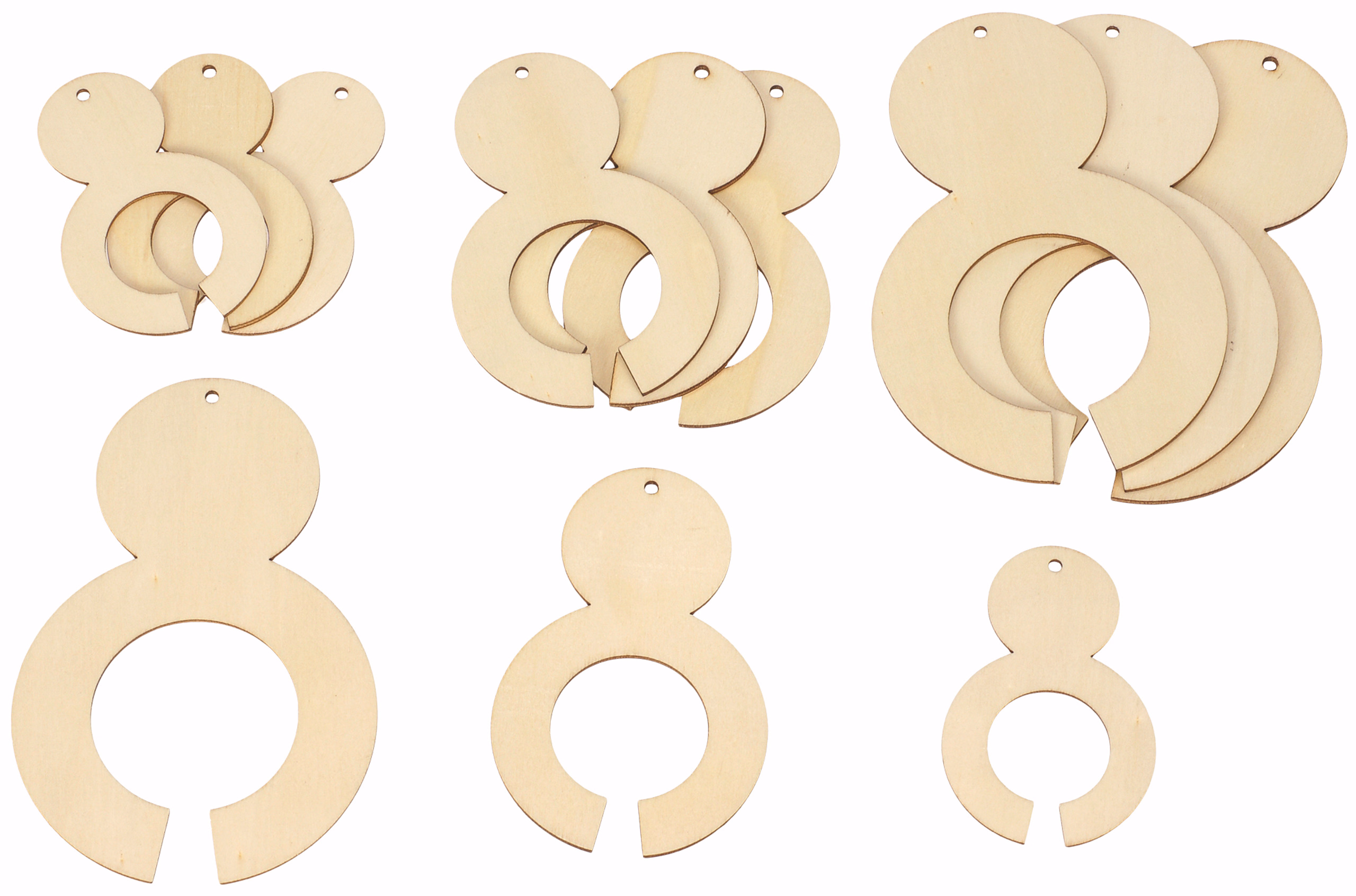 Holzanhänger für Pompons, 12er-Set (7,5/10/13cm)