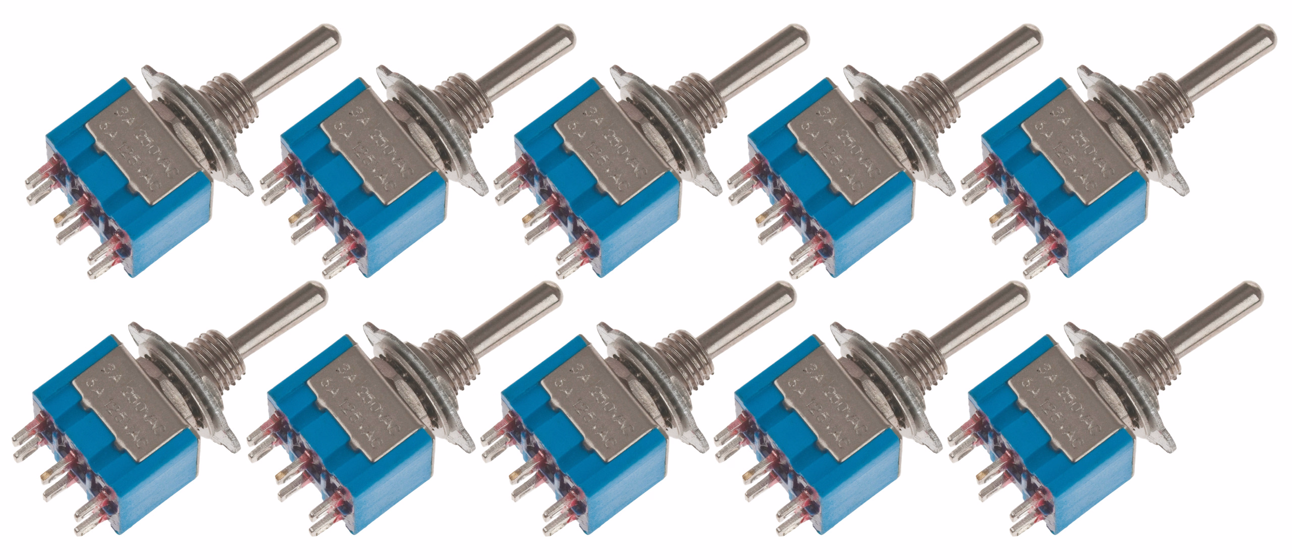 Miniatur-Kippschalter (2xUM/an-aus-an), 10 Stück