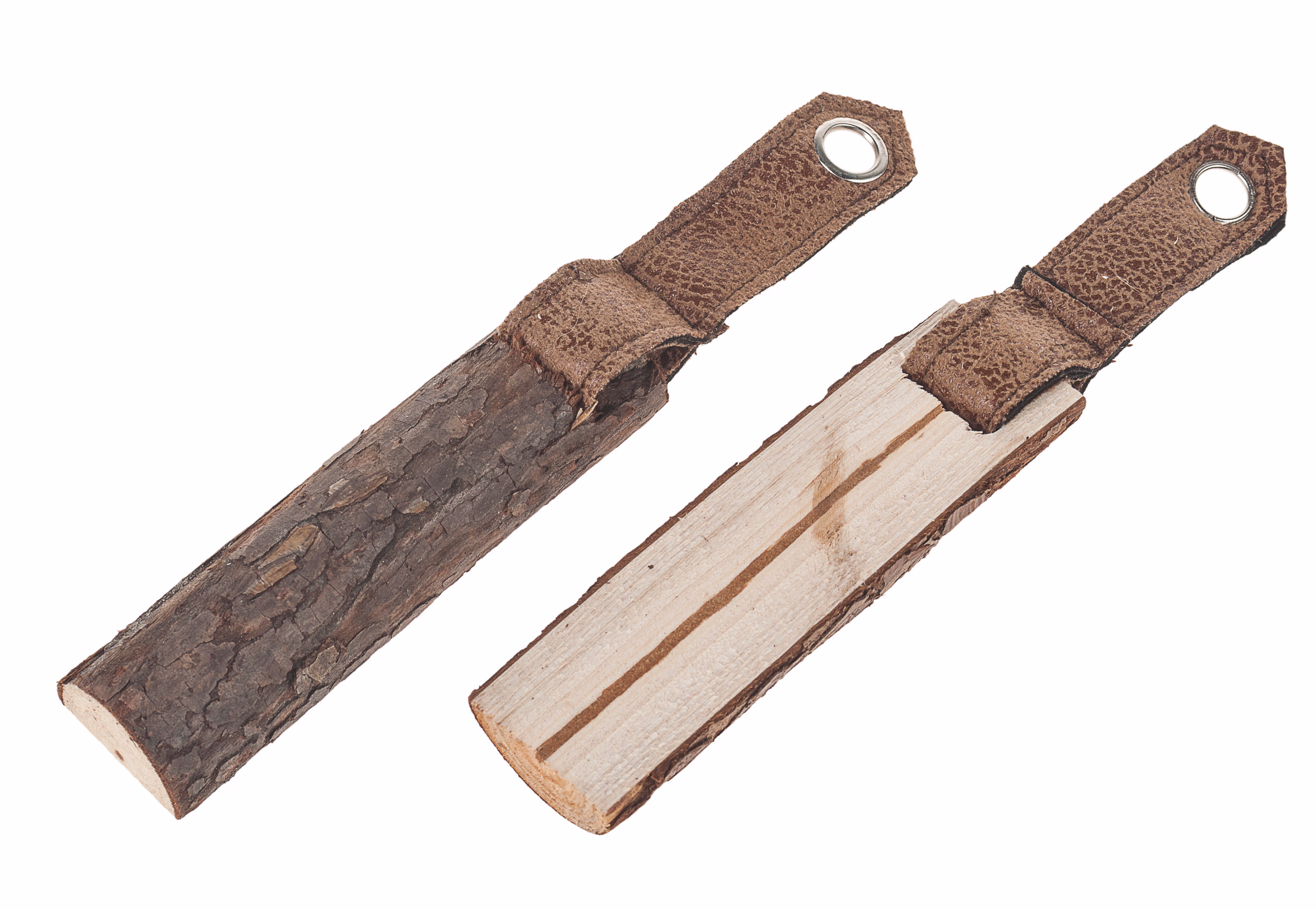 Holzstücke mit Lederband, 2 Stück (3 x 12 cm)