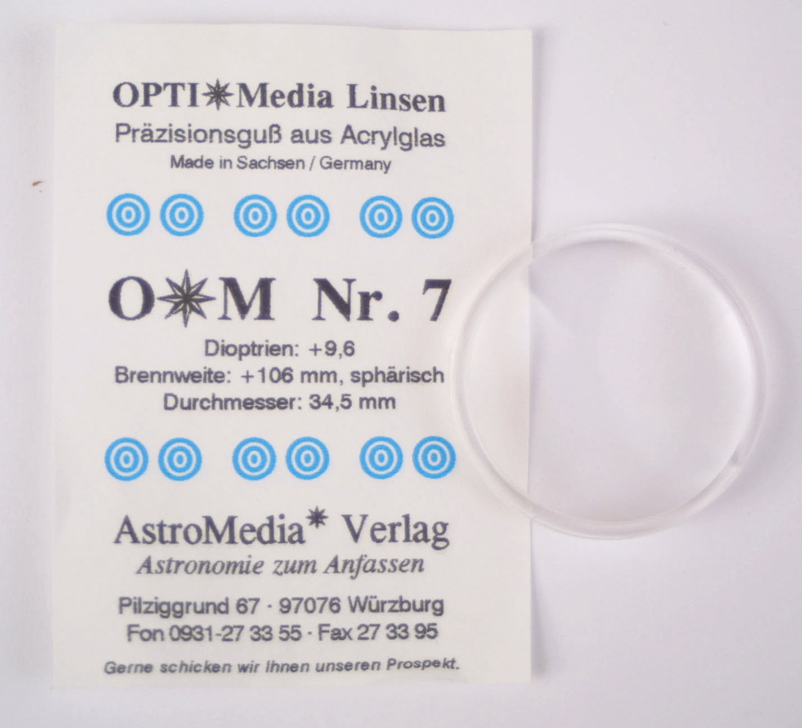 Lentes OPTI Media-convexa 34,5 mm + 106 mm