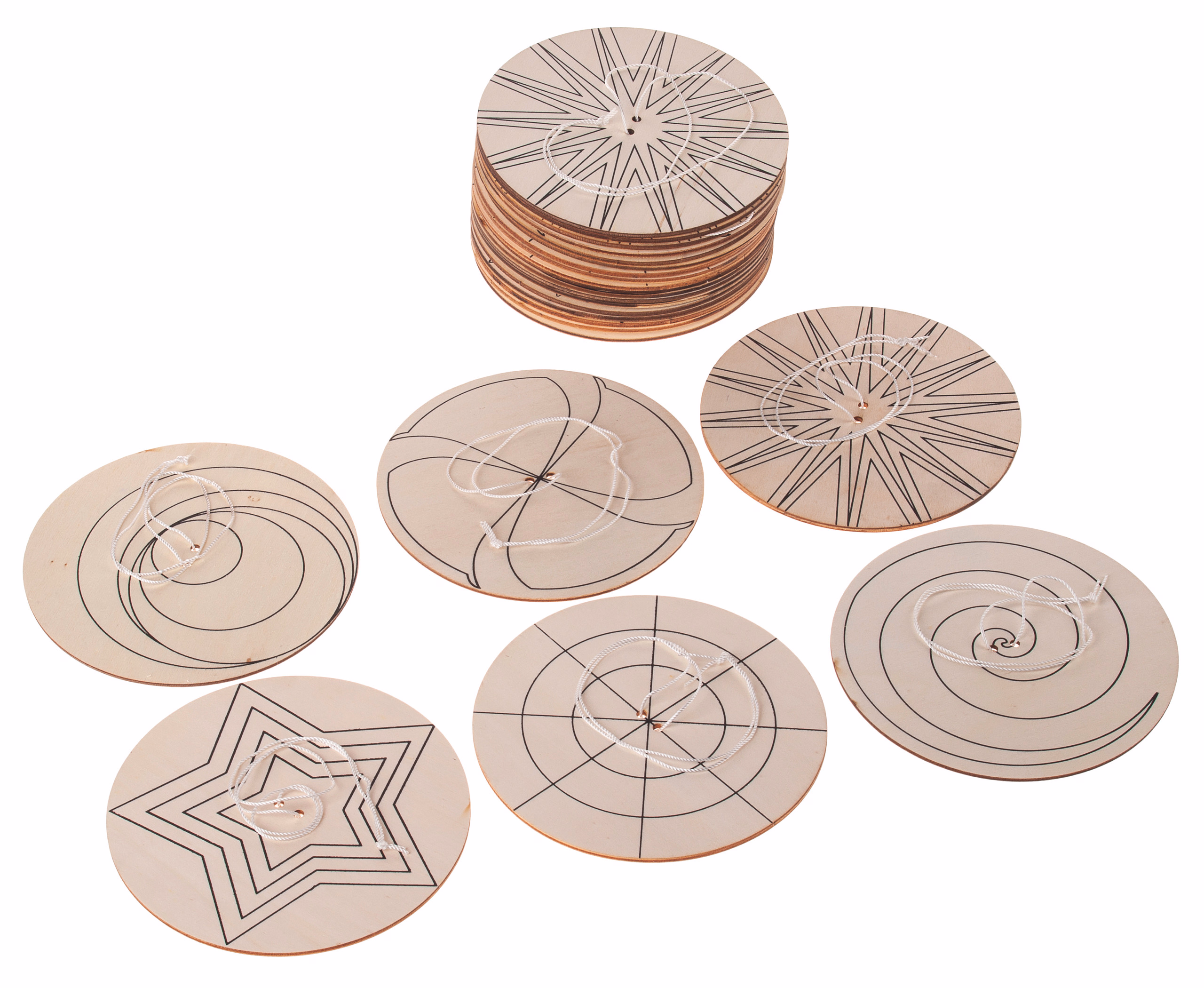 Holzspinner mit Faden, 24er-Set (15 cm)