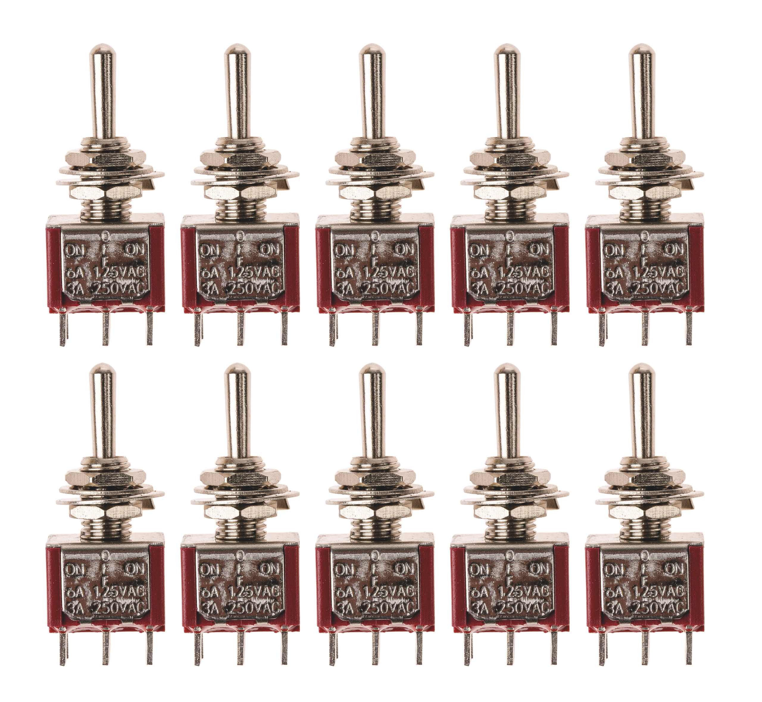 Interruttore a levetta miniaturizzato 2xum On-(off)-On, 10 pezzi