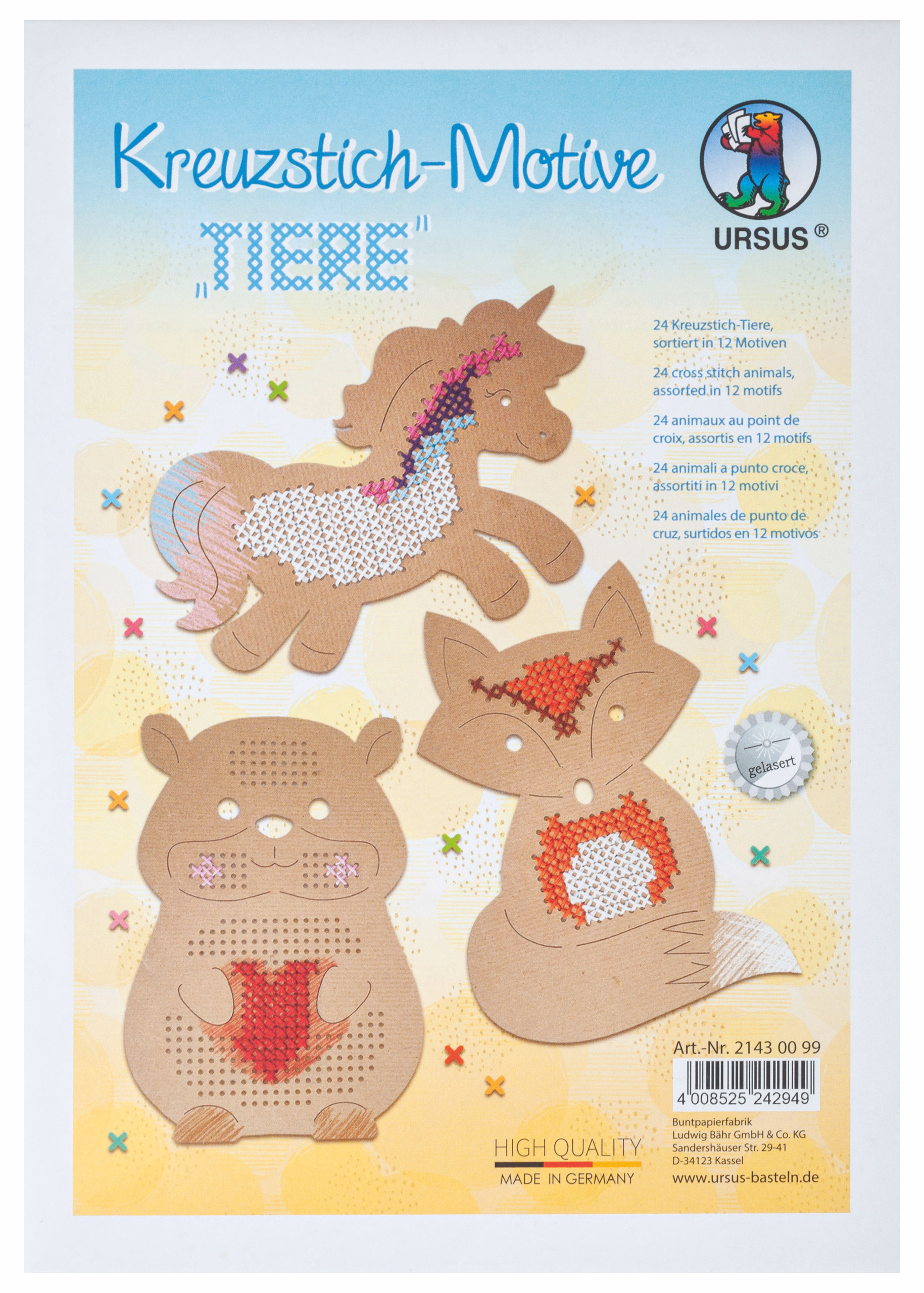 Kreuzstichkarten Tiere, Kraftkarton, 24er-Set