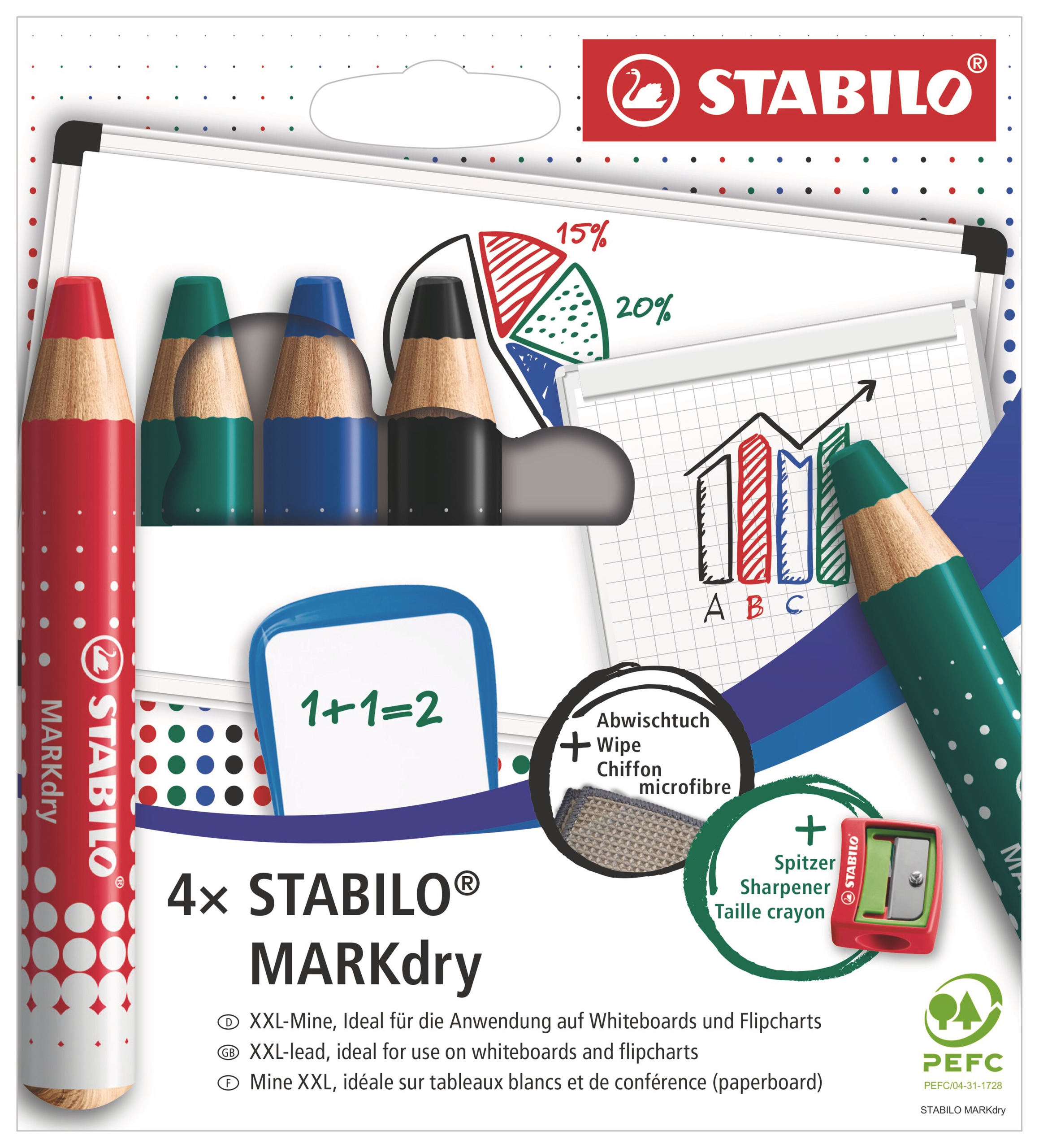STABILO Markdry Whiteboard/Flipchartmarker 4er-Set