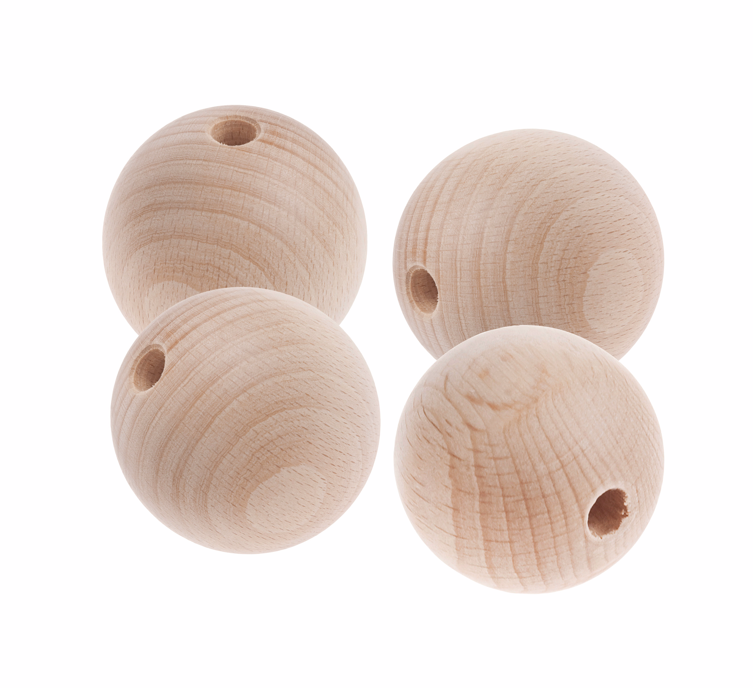 Holzkugeln mit Bohrung, 4 Stück (40 mm)