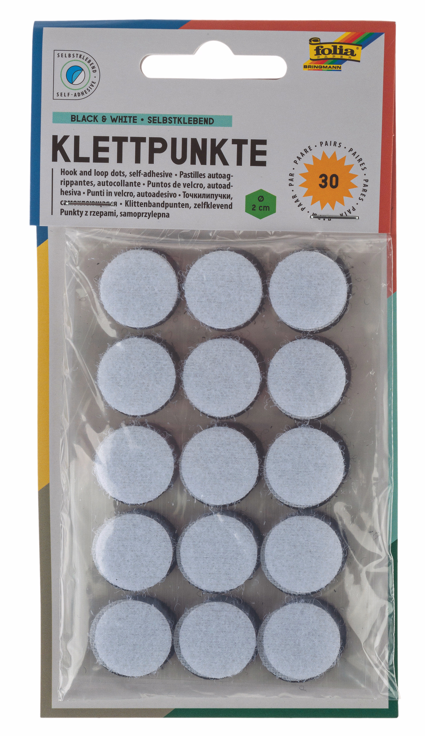 Klettpunkte, 30 Stück schwarz/weiß selbstkl. (2cm)
