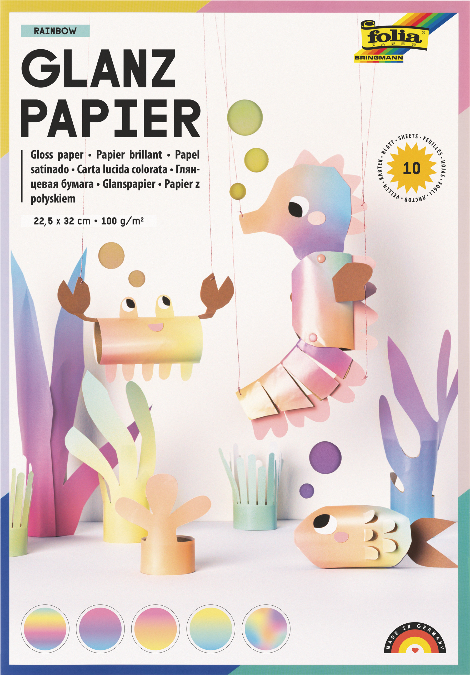 Papier brillant Rainbow, 22,5 x 32 cm, 10 feuilles