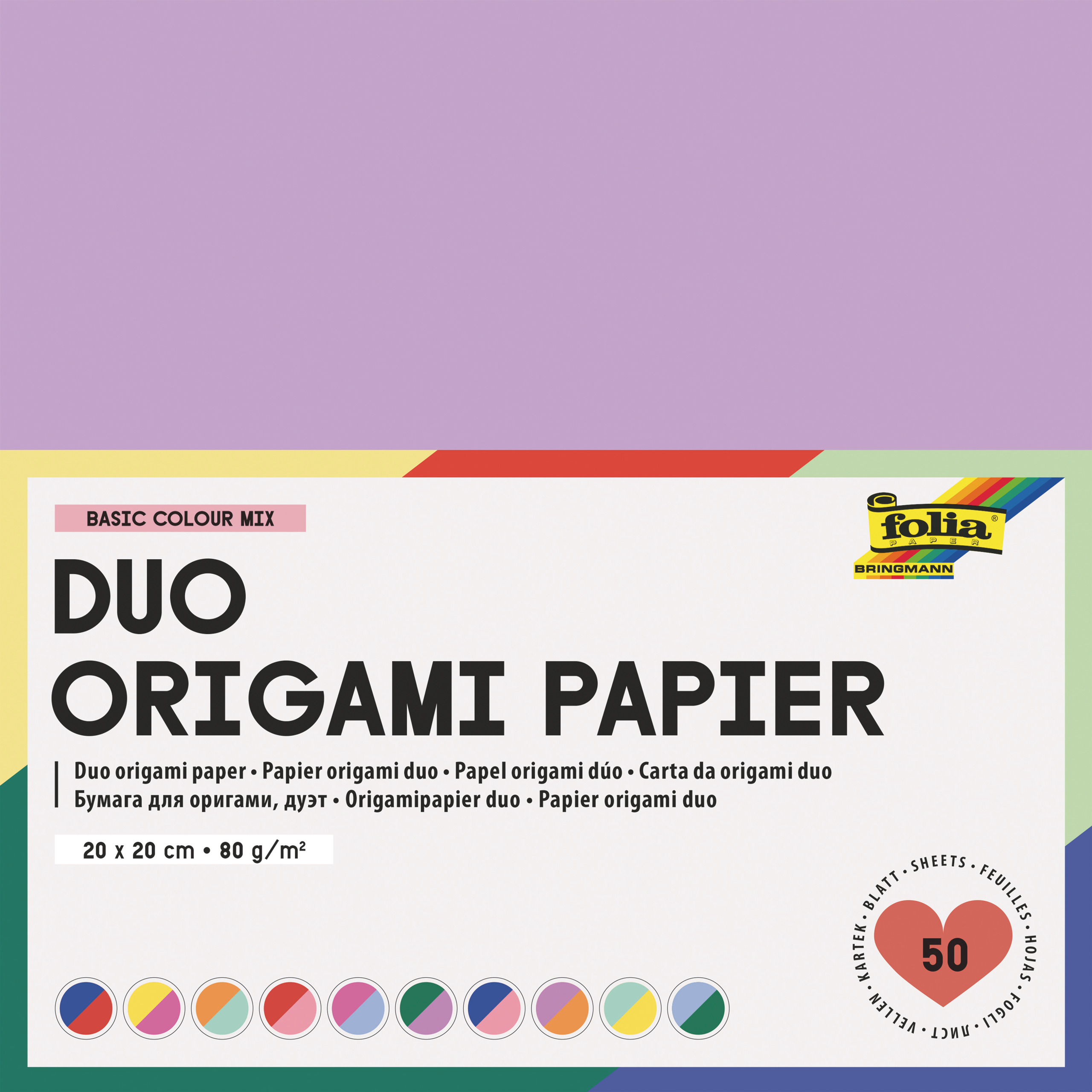 Duo de papier origami Basic Mix, 20 x 20 cm