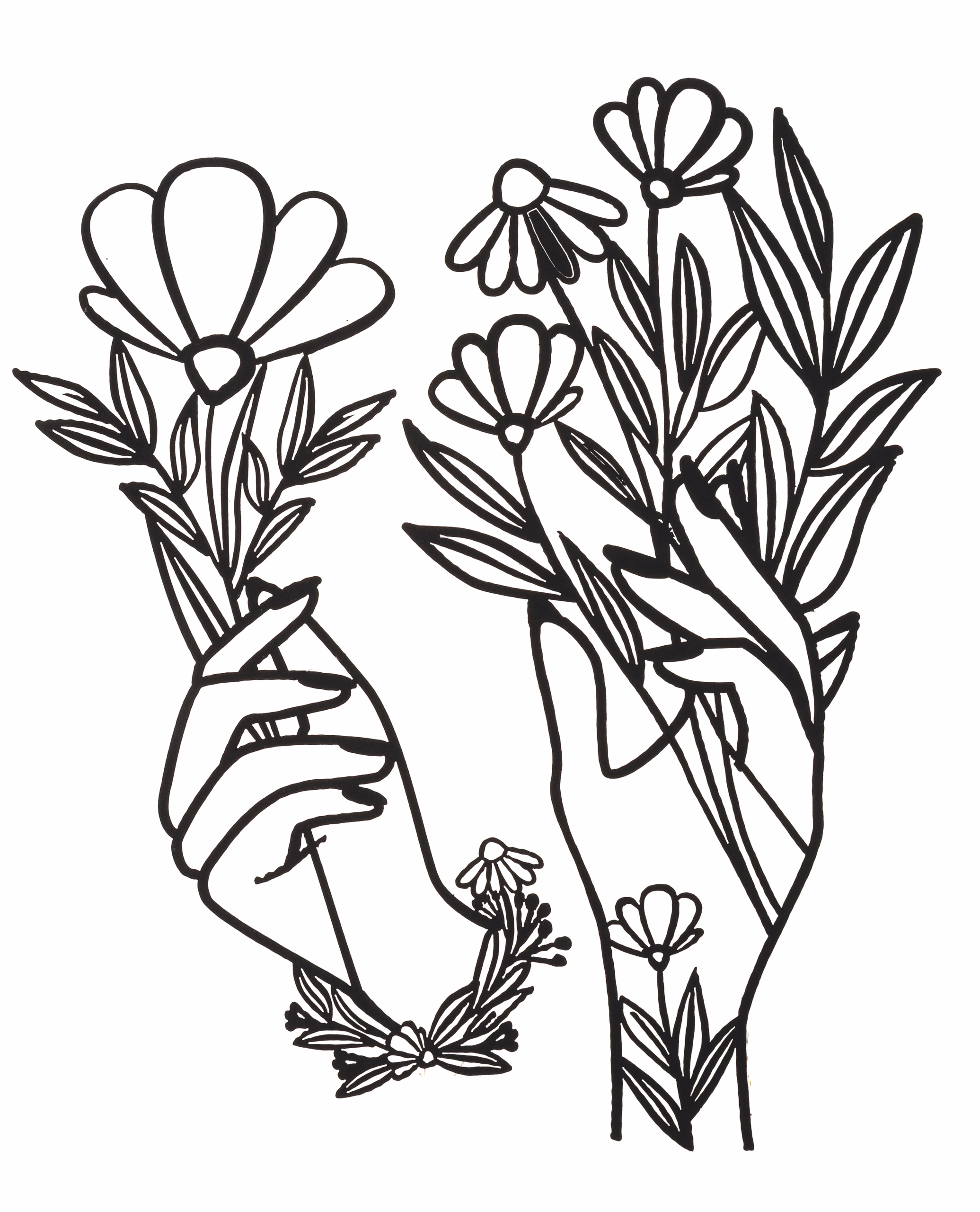 Papier-Deko Hand mit Blume, 2er-Set schwarz