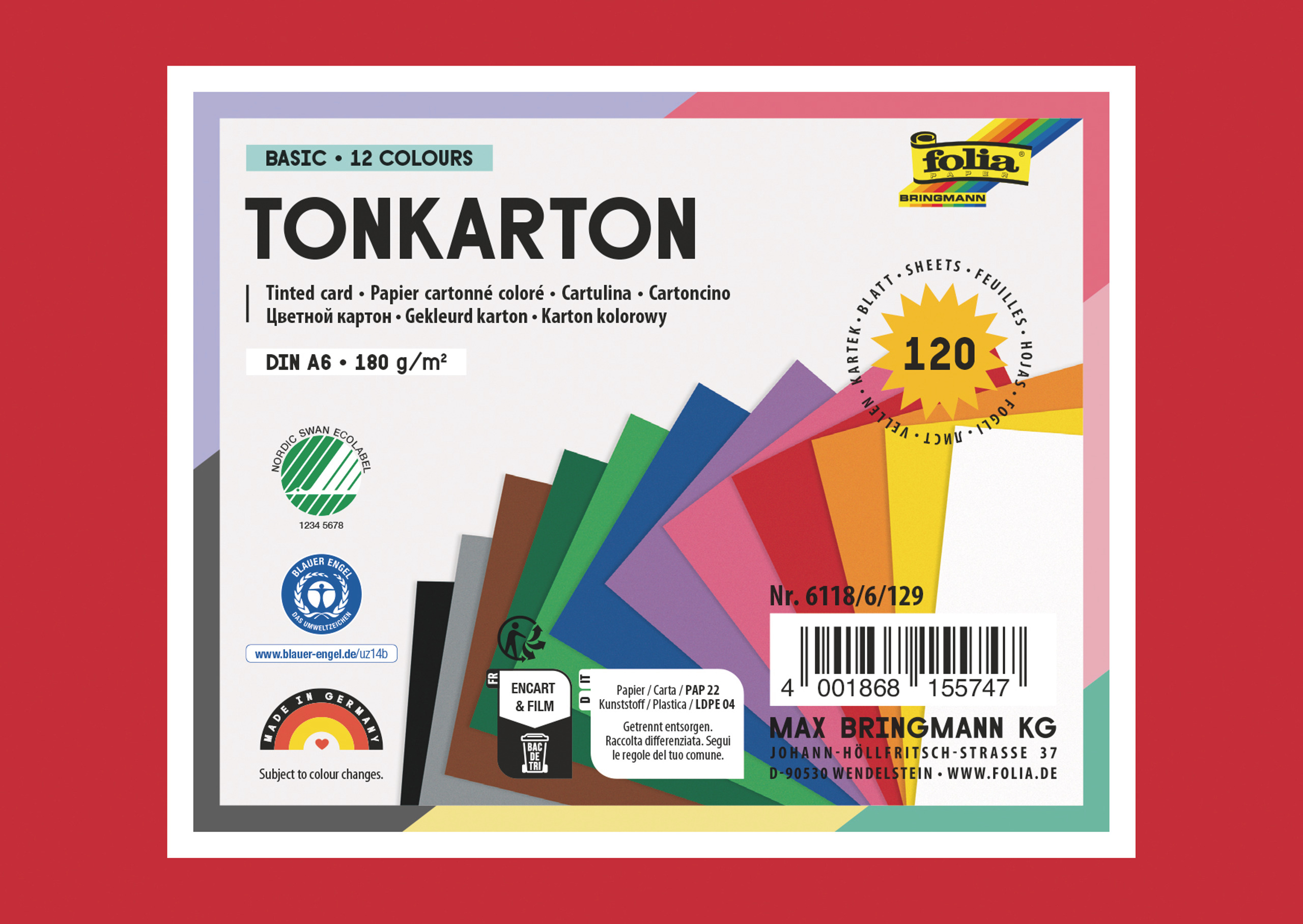 Tonkarton, 180g/qm, DIN A6