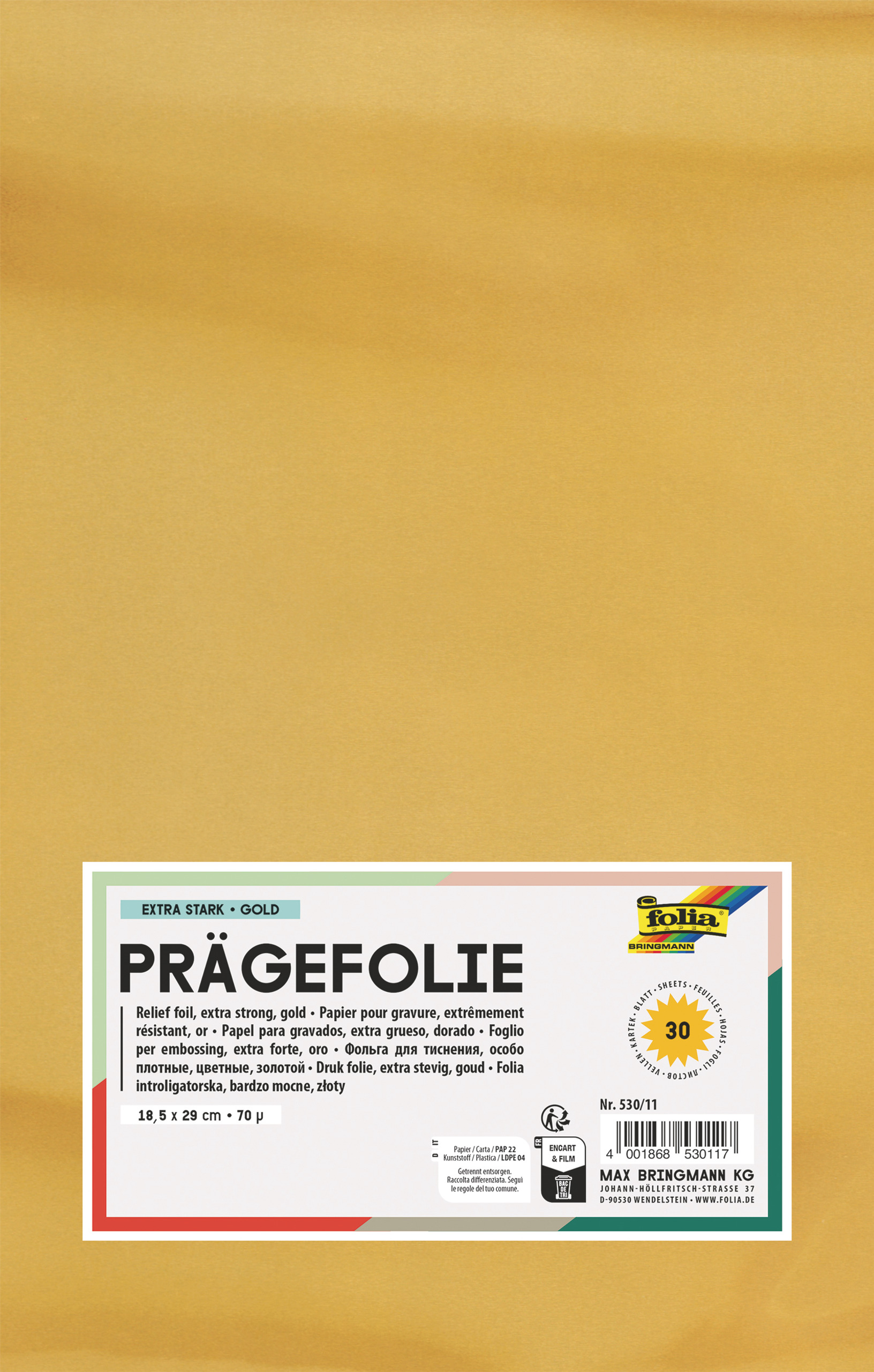 Prägefolie (185x290 mm), 30 Blatt, gold