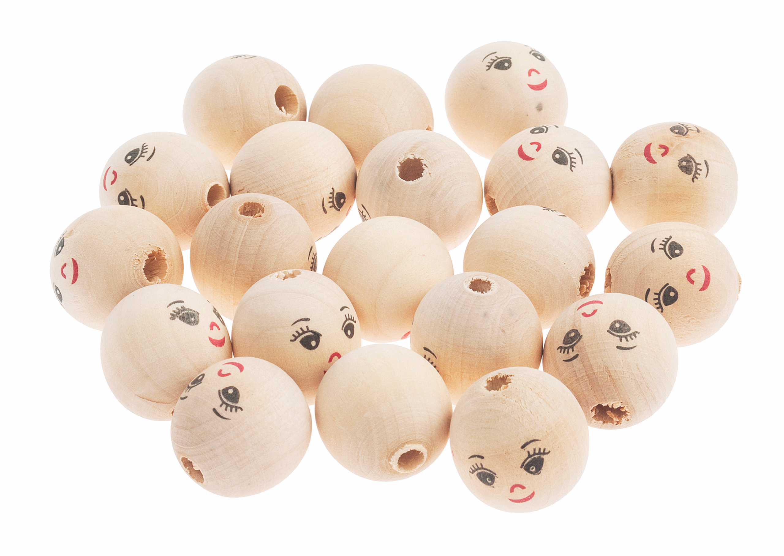 Holzkugel mit Gesicht, 20 Stück (22 mm)