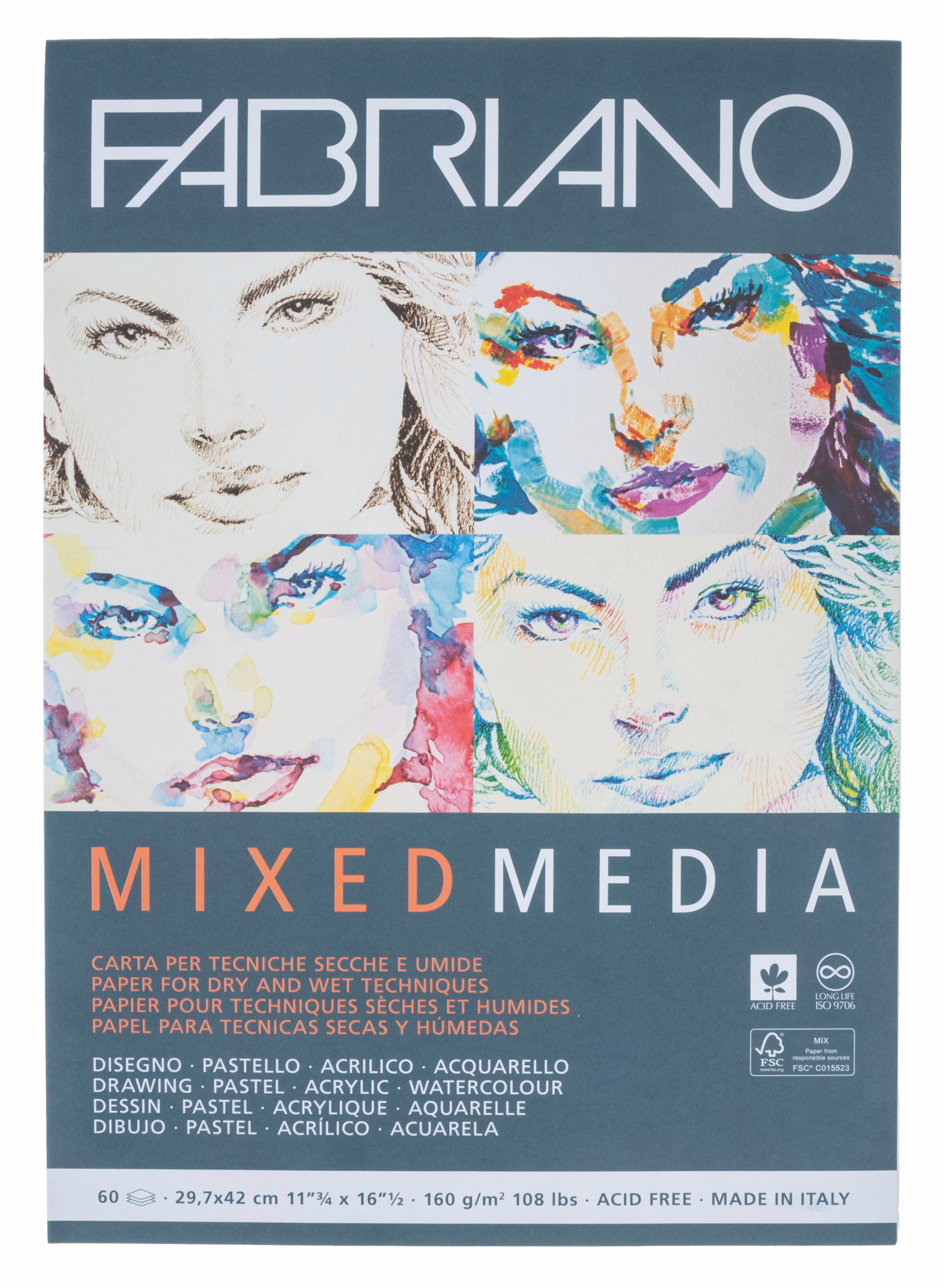Papier à dessin Fabriano Mixed Media, A3, x60