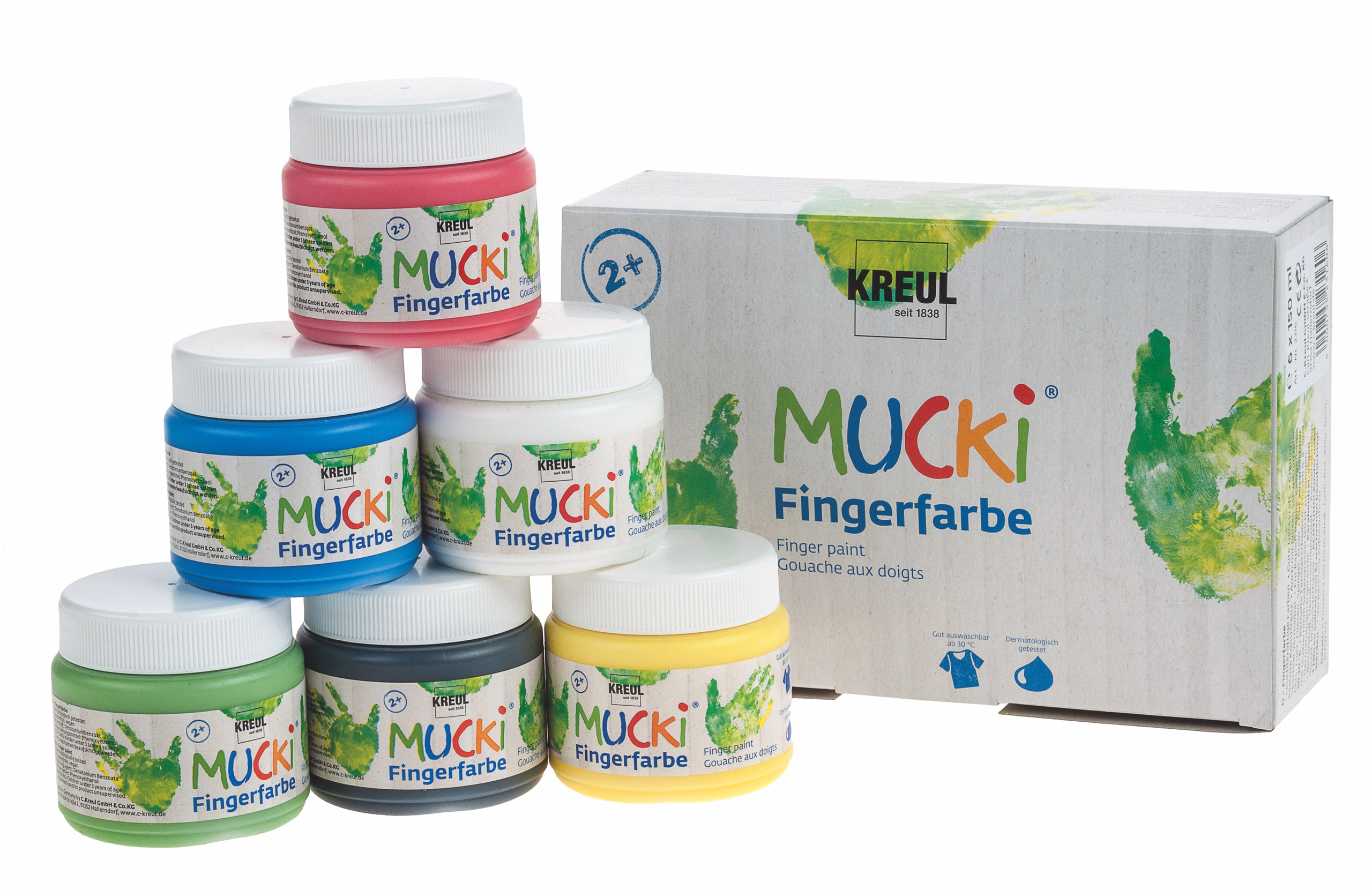 Gouache pour doigts Mucki, 6 x 150 ml