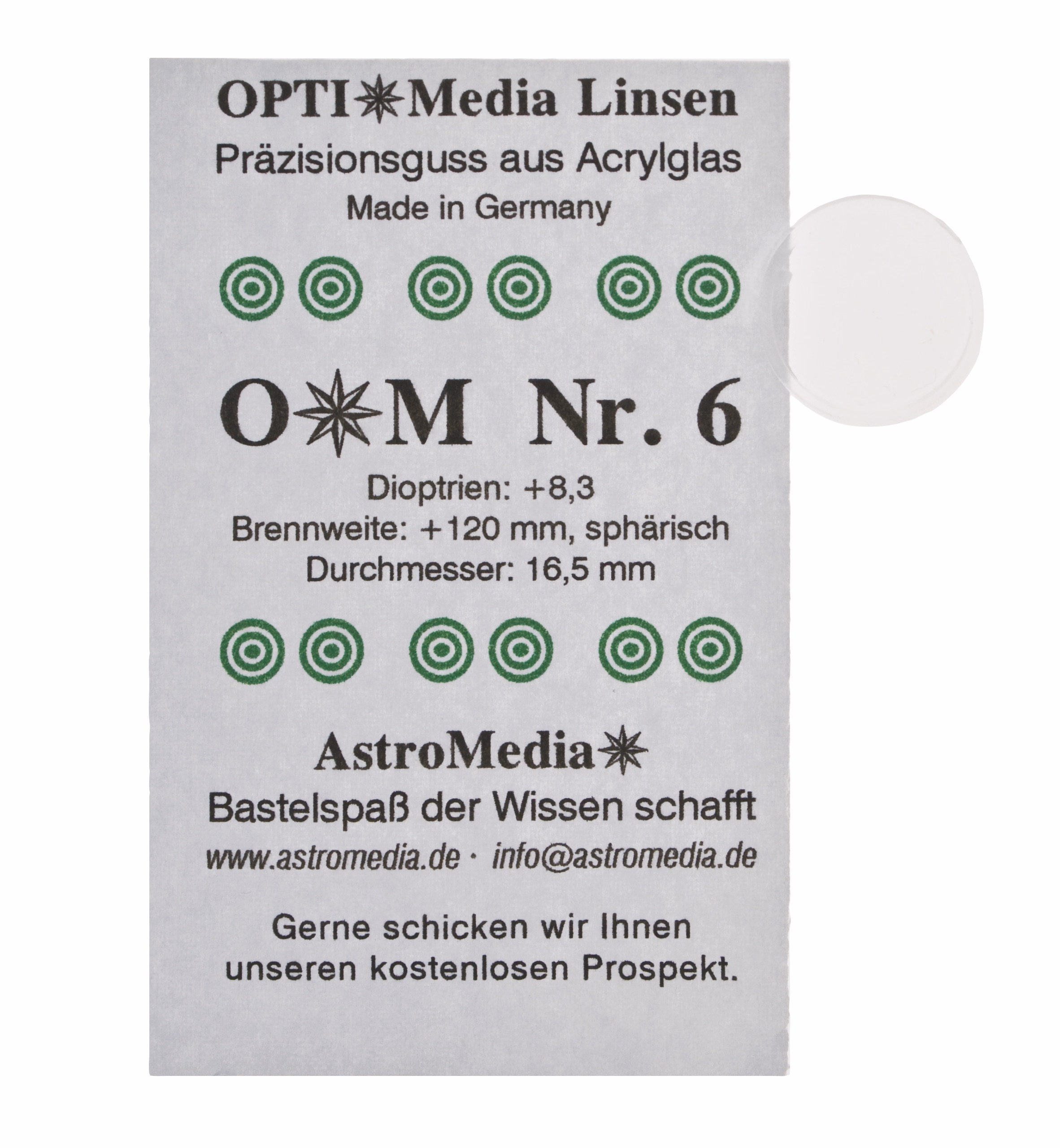 Kunststofflinse Nr. 6 (ø16,5/Brennweite +120 mm)