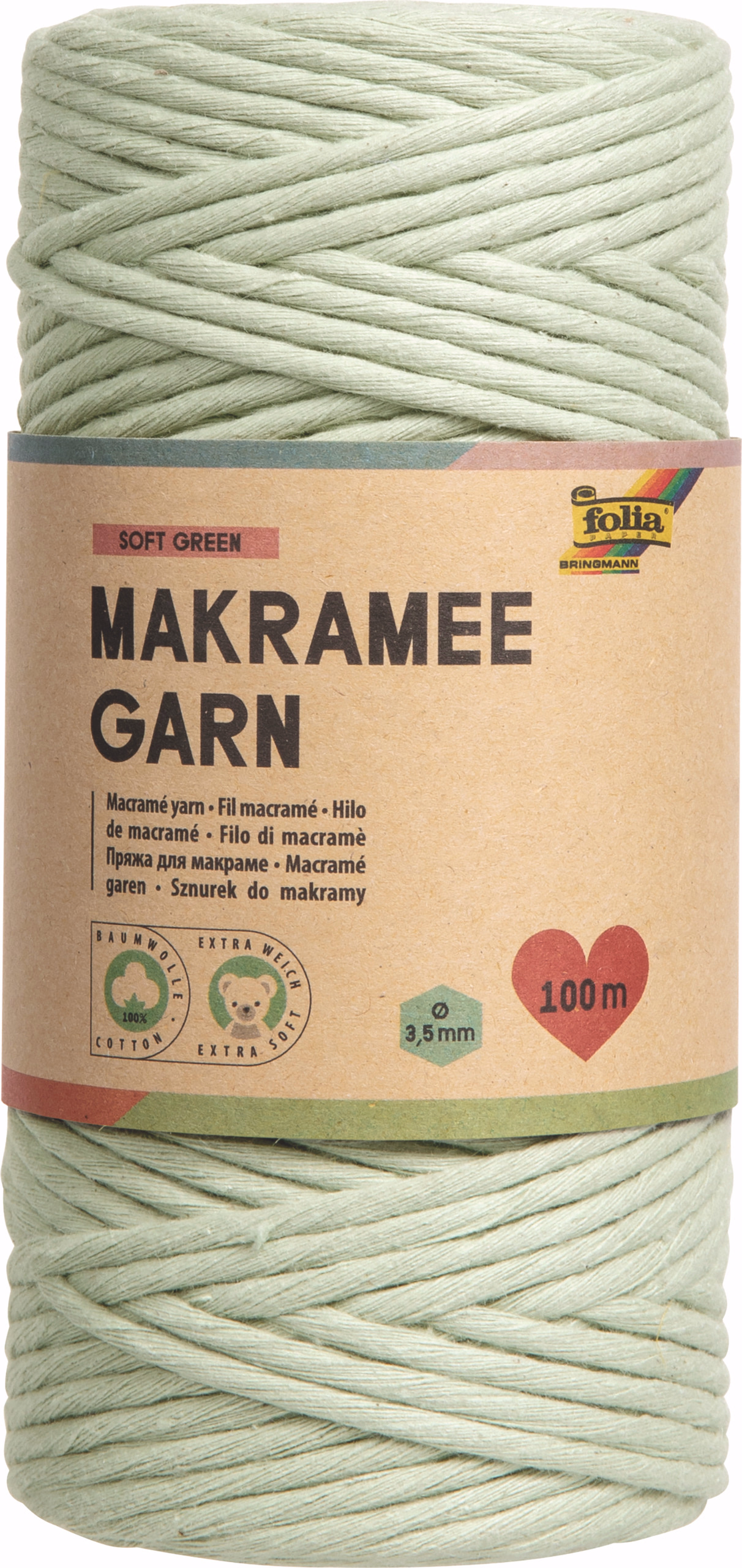 Makrameegarn, 100 m soft green (3,5 mm)