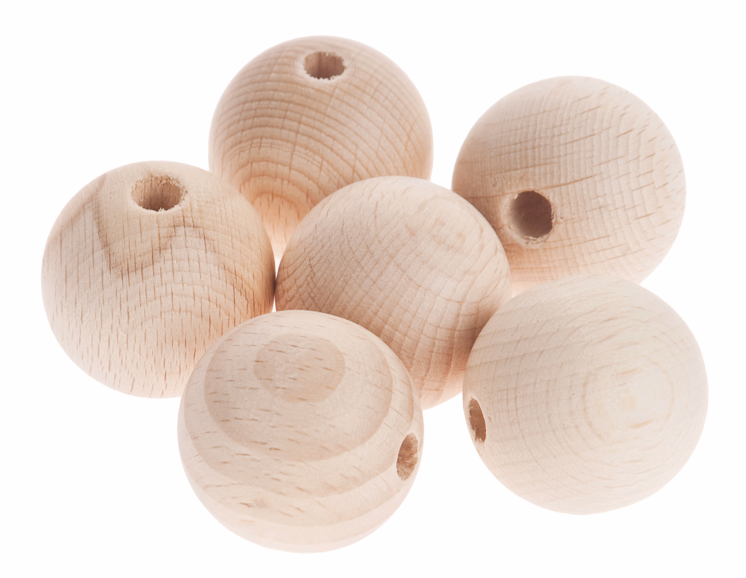 Holzkugeln mit Bohrung, 6 Stück (30 mm)