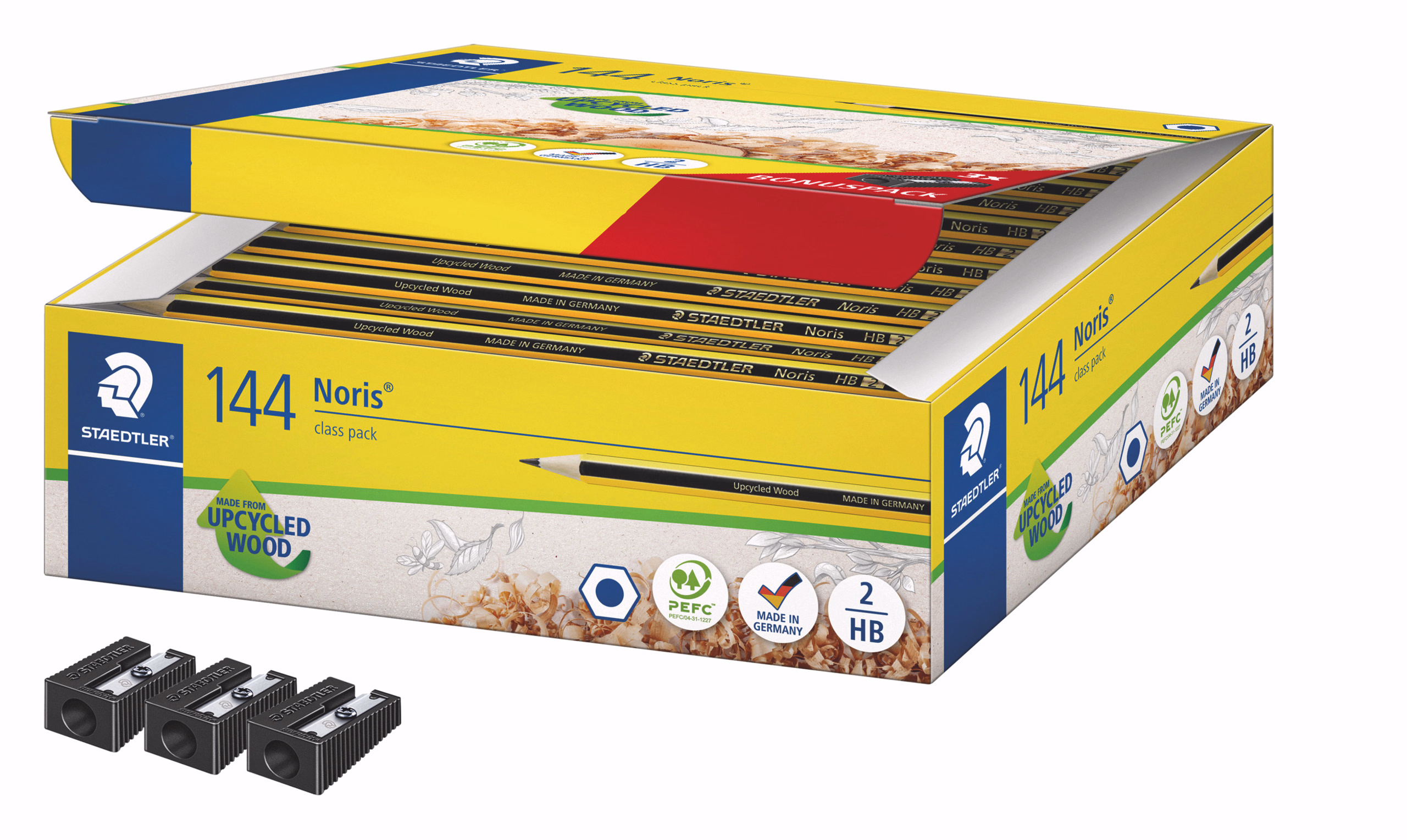 STAEDTLER Noris Bleistifte 2HB, 144 Stück, inkl. 3 Spitzer