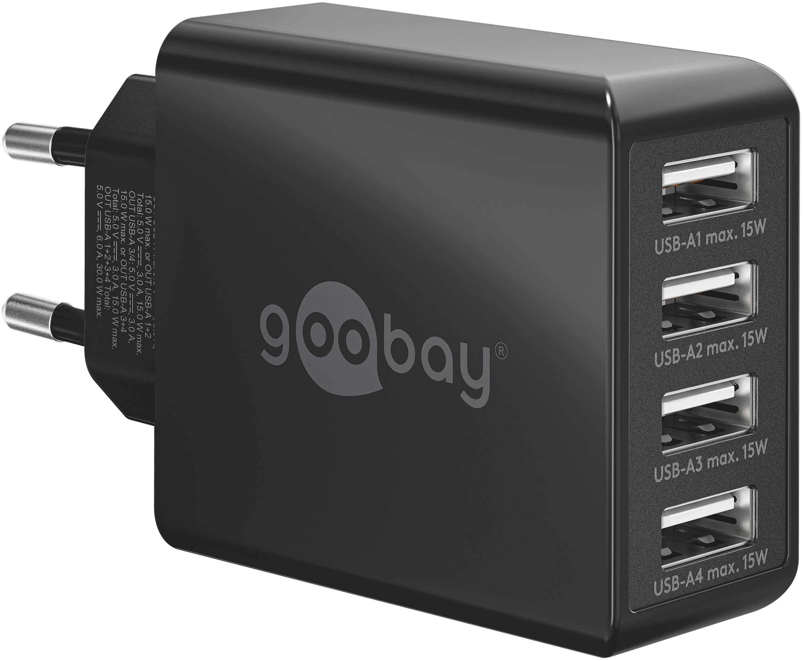 Cargador multipuerto USB de 30 W y 4 salidas