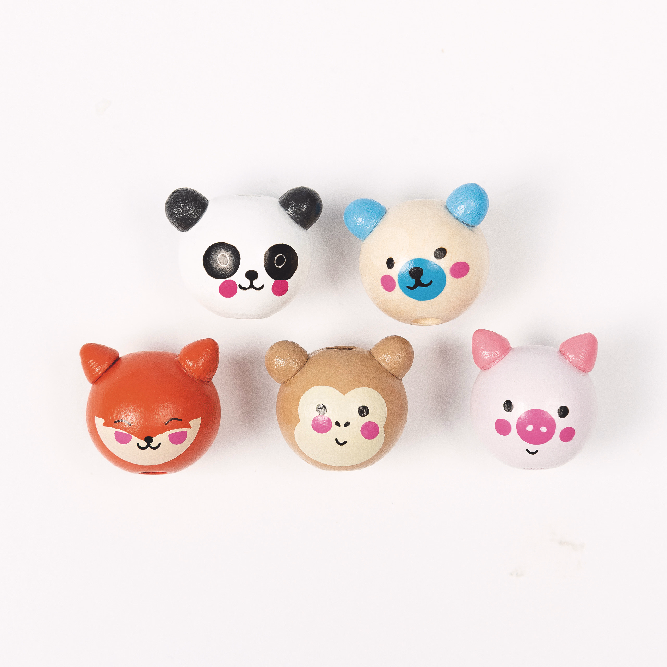 Holzperlen Cute Animals, 5 Motive, 10er-Set