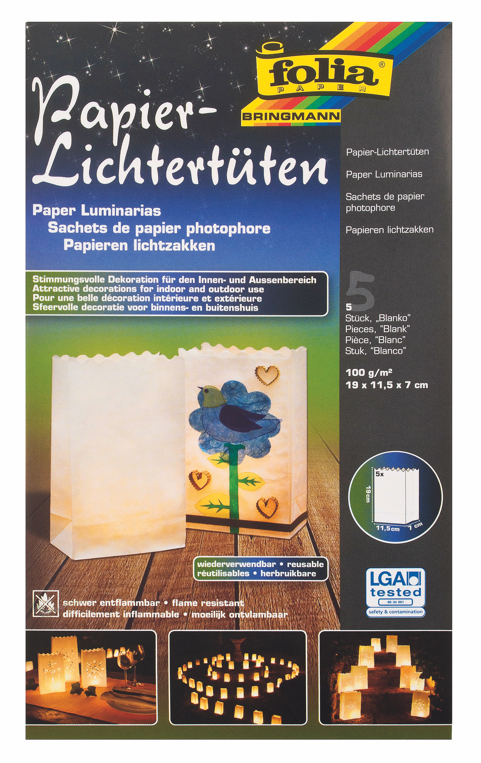 Lichttüten, 5 Stück Blanko (190 x 115 x 70 mm)